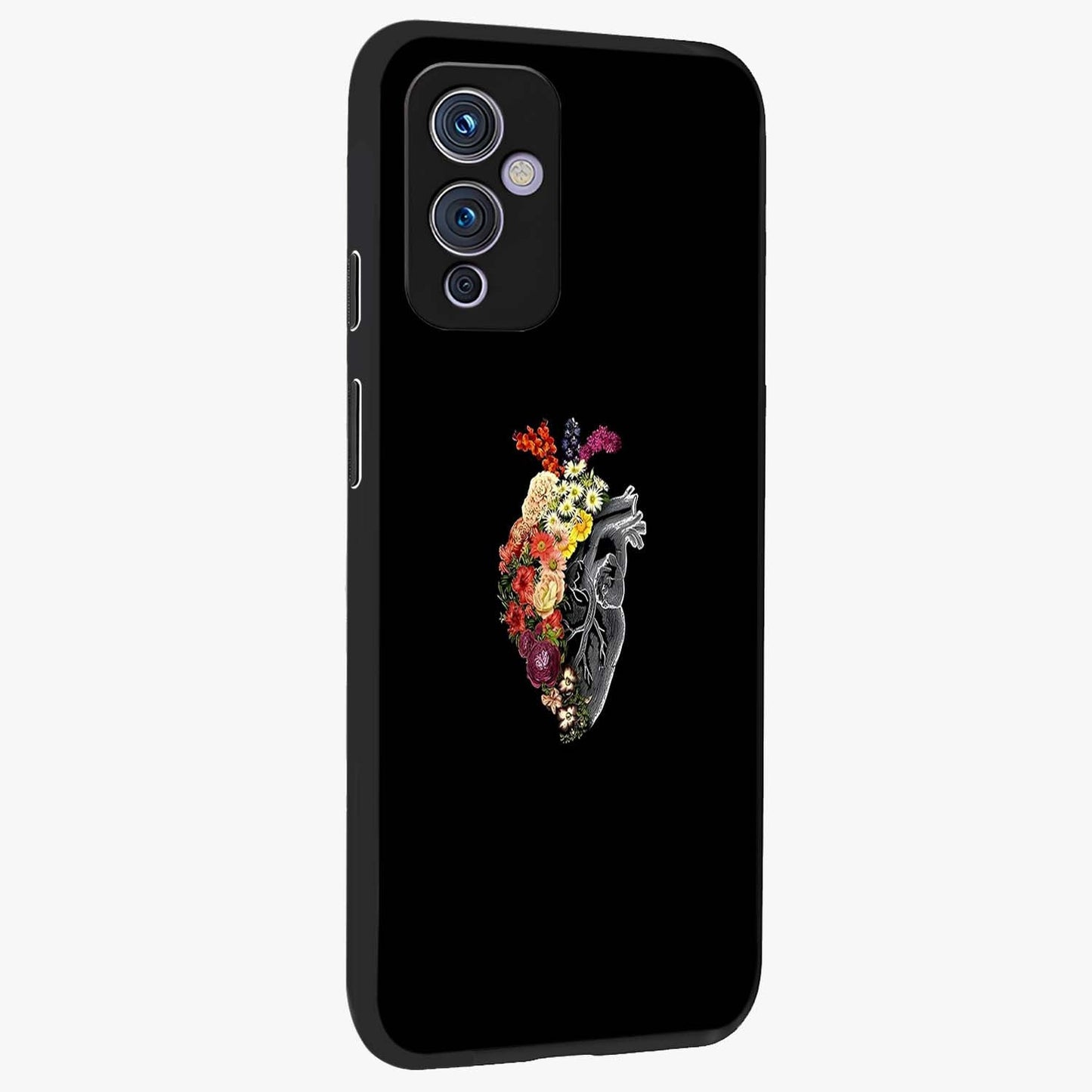 Heart With Flowers Glass Case upright view showcasing decorative heart and floral artwork with sweet romantic theme.