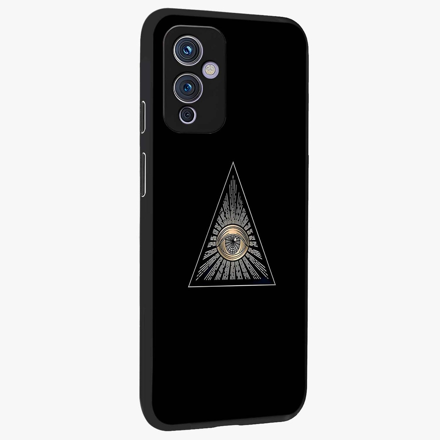 Illuminati Evil Glass Case upright view showcasing striking illuminati artwork with mysterious symbolic theme.