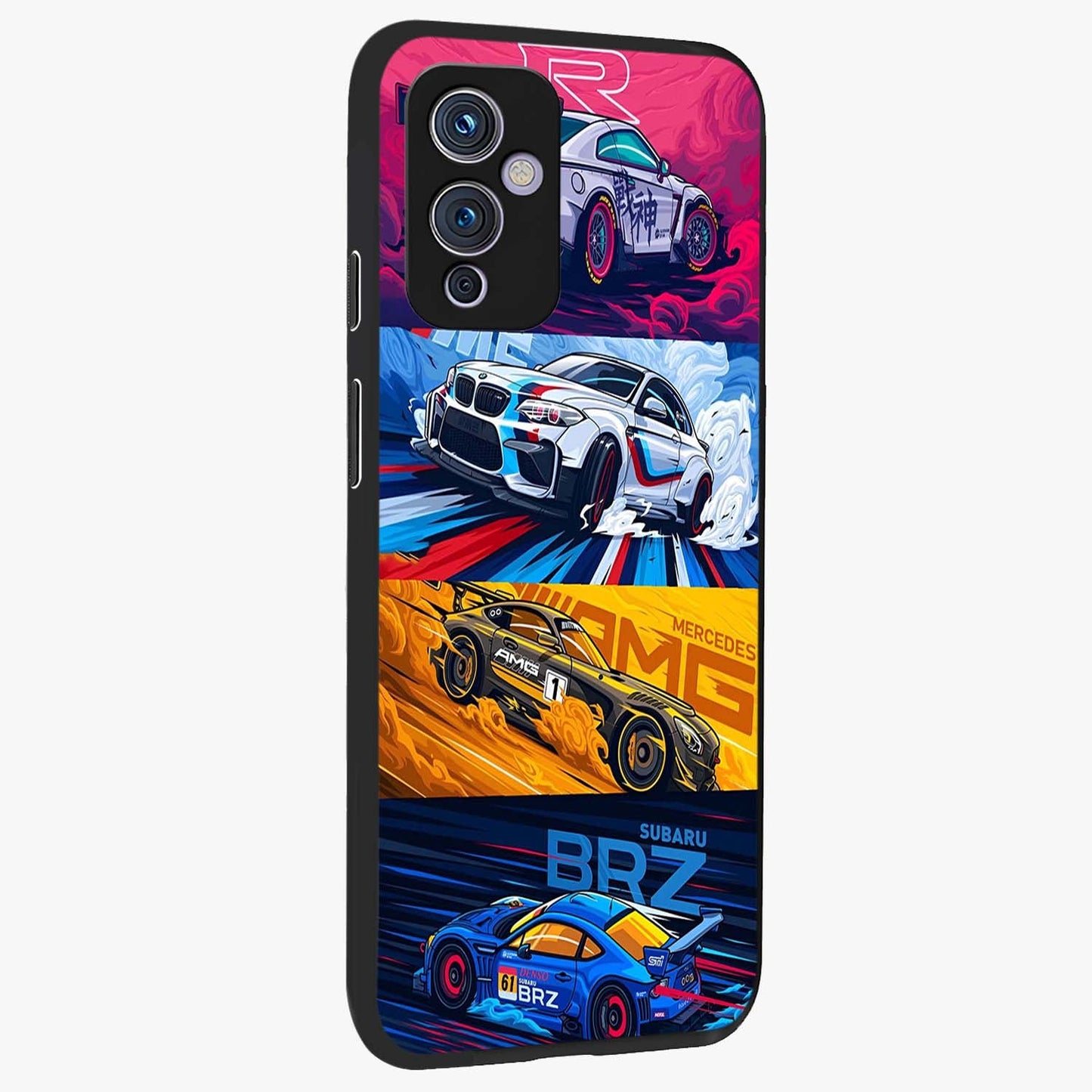 JDM Sports Car Glass Case upright view showcasing dynamic sports car artwork with bold racing theme.