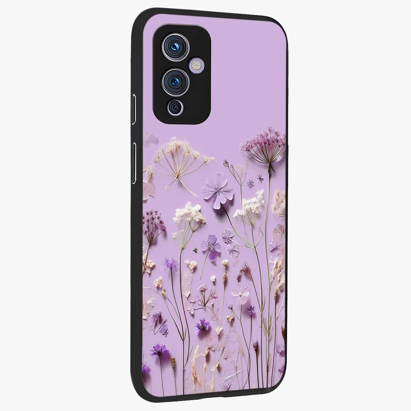 Lavender Blossom Dream Glass Case upright view showcasing delicate lavender blossom artwork with peaceful floral theme.