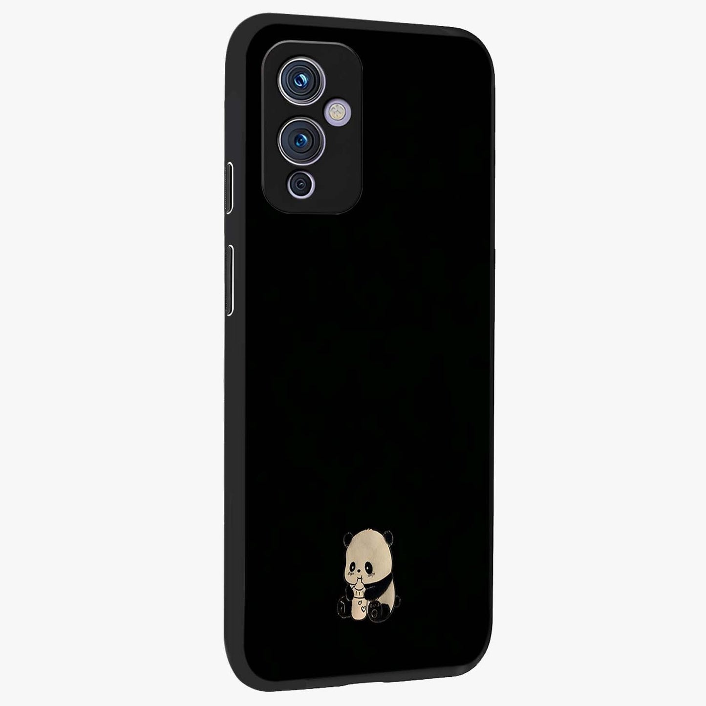 Midnight Panda Love Glass Case upright view showcasing charming panda artwork with playful romantic theme.