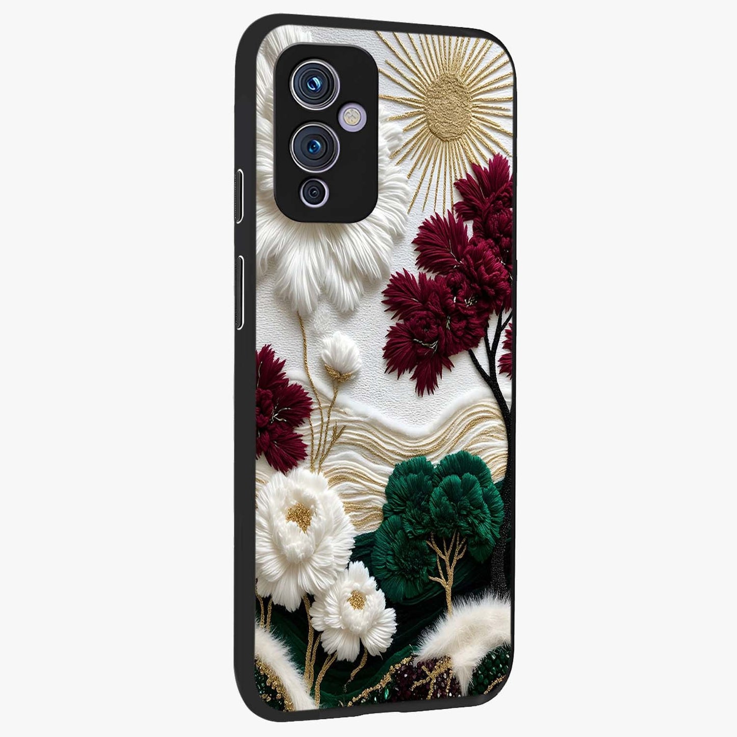 Radiant Bloom Elegance Glass Case upright view showcasing decorative flower artwork with refined botanical theme.