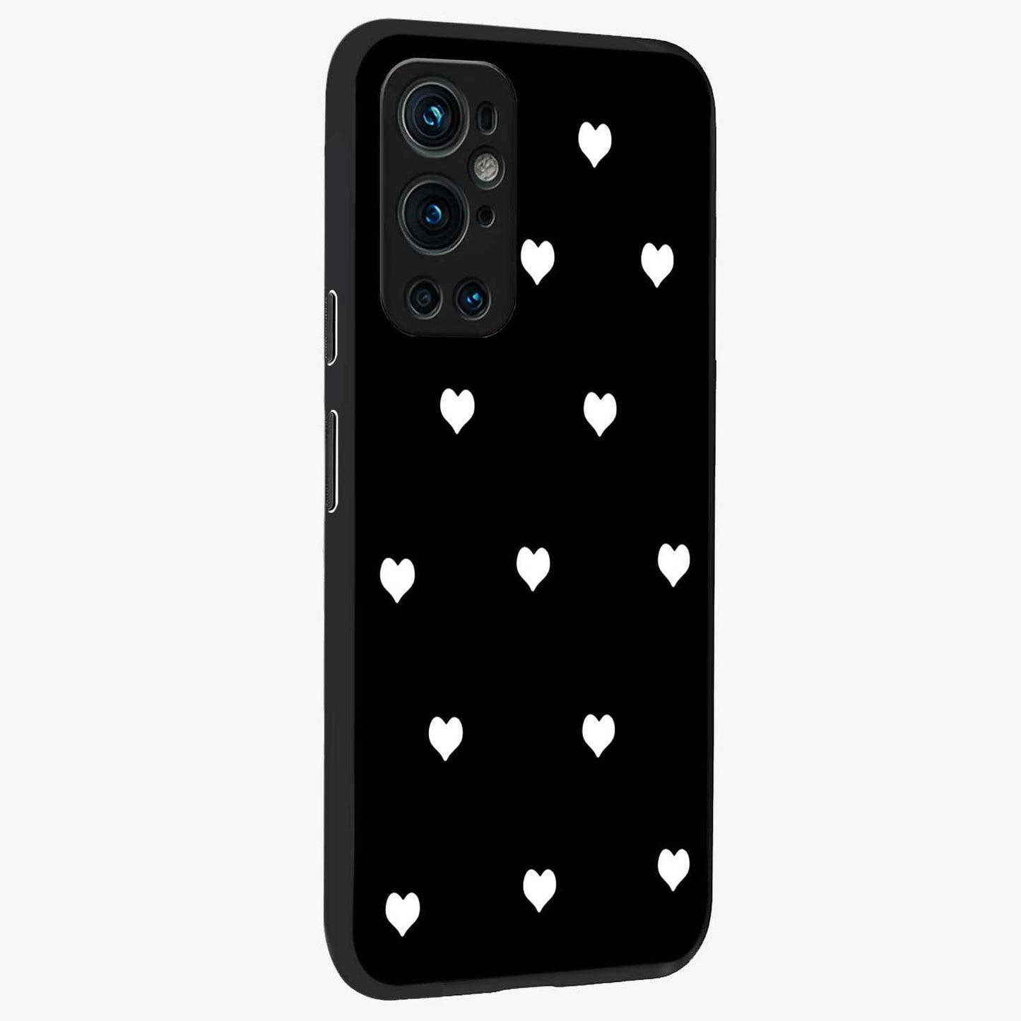 Cute And Simple White Hearts Glass Case upright view showcasing simple white hearts artwork with soft minimal theme.