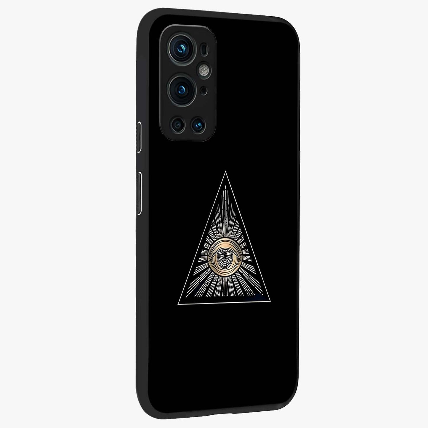 Illuminati Evil Glass Case upright view showcasing striking illuminati artwork with mysterious symbolic theme.