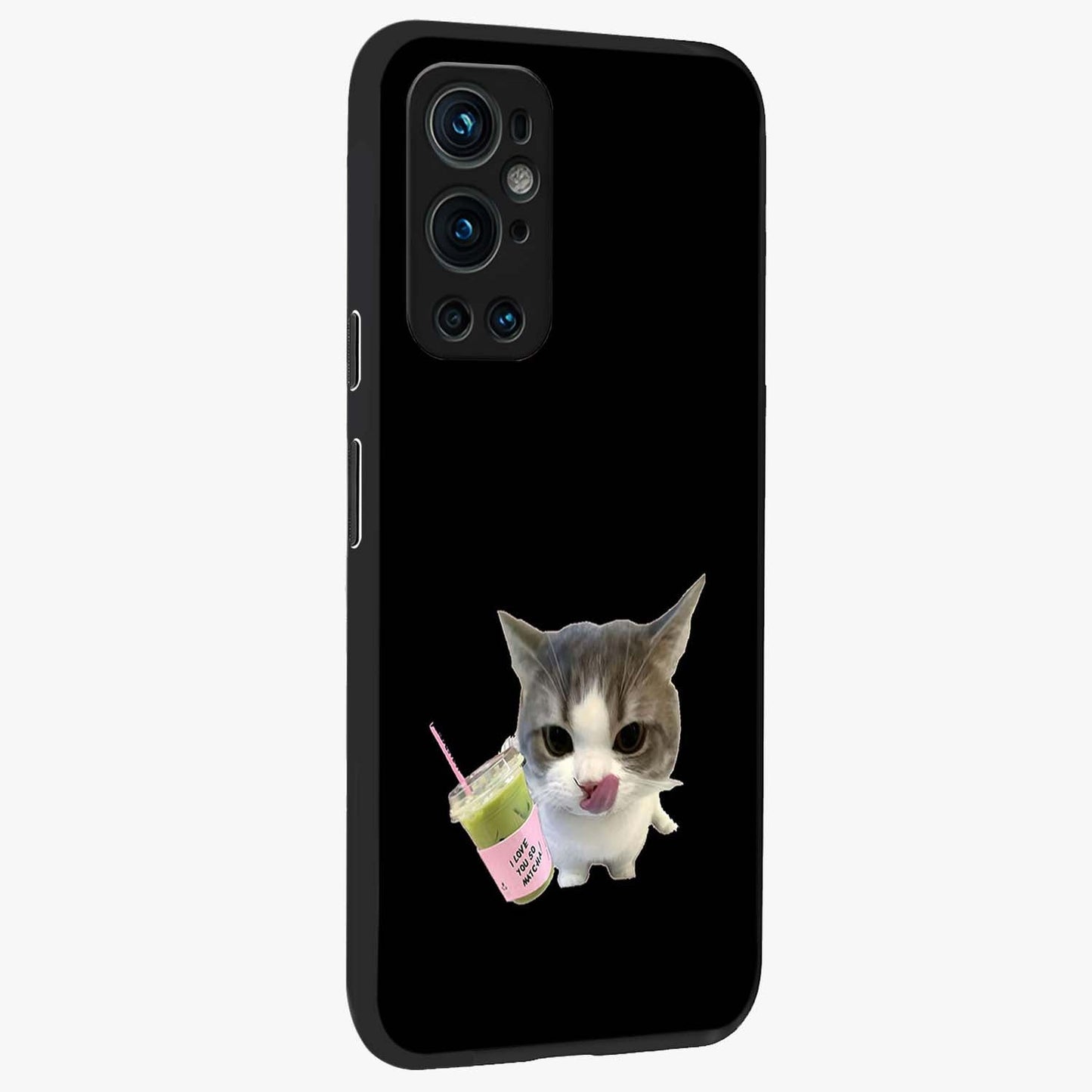Matcha Cat Style Glass Case upright view showcasing charming cat artwork with cozy aesthetic theme.