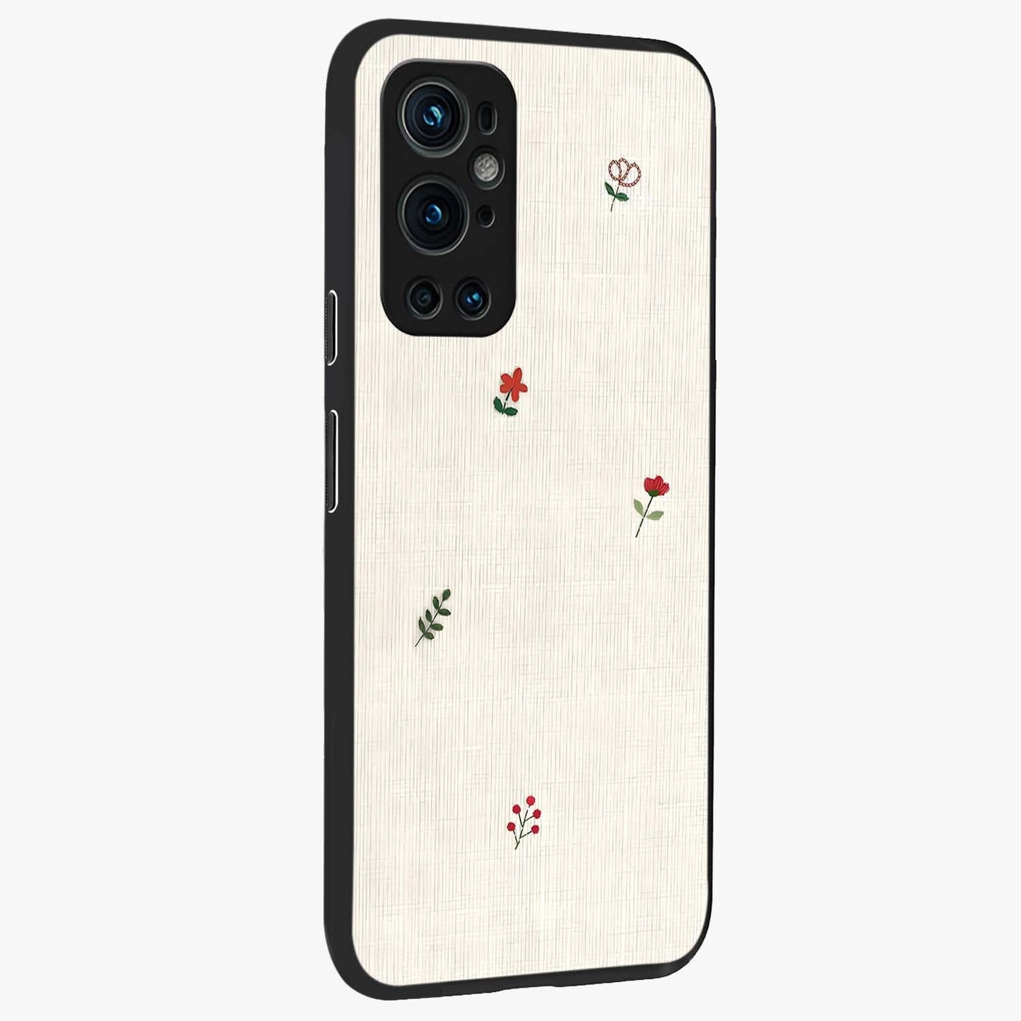 Minimalistic Blue With White Flower Pattern Glass Case upright view showcasing clean white flower artwork with calming blue theme.
