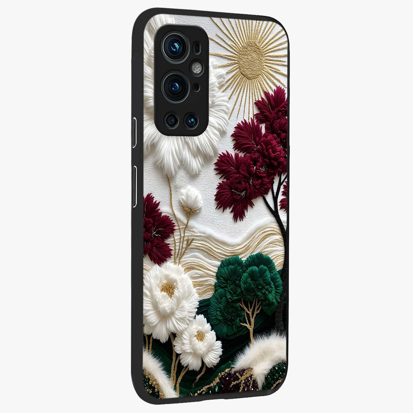 Radiant Bloom Elegance Glass Case upright view showcasing decorative flower artwork with refined botanical theme.