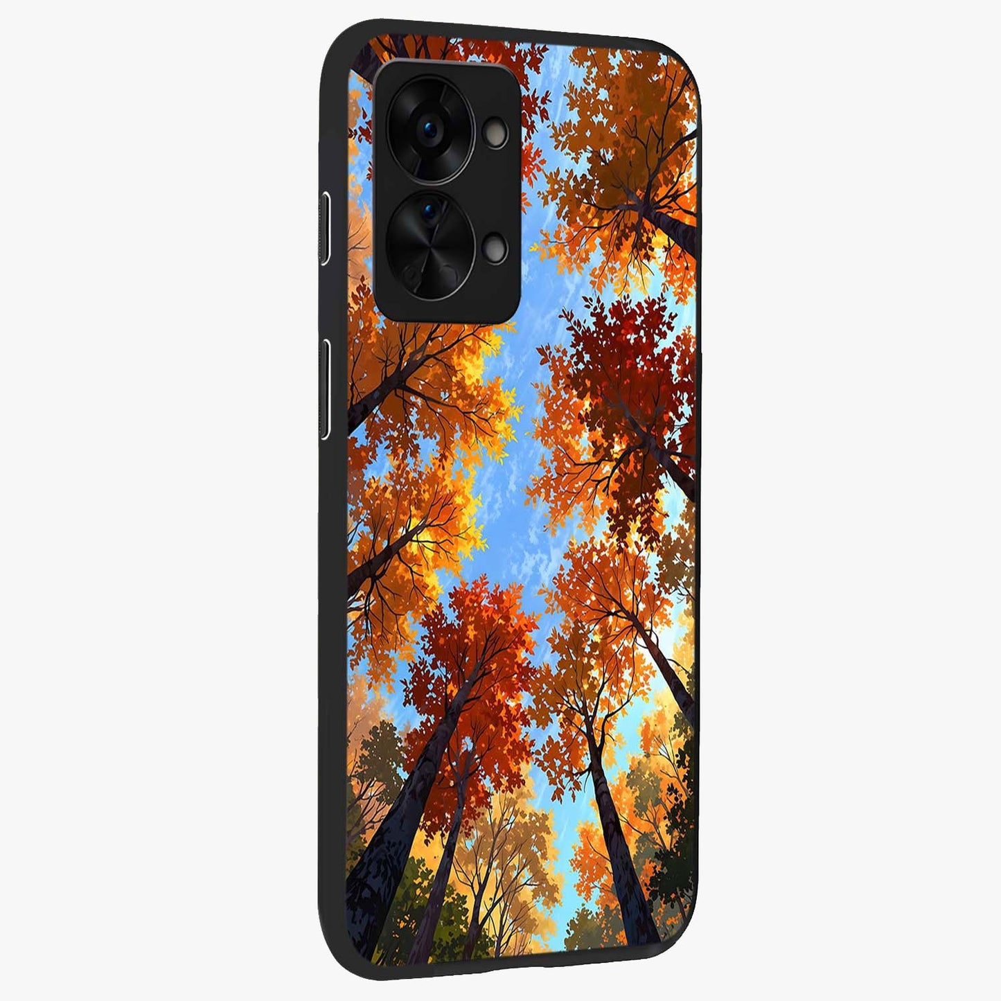 Amber Canopy Glow Glass Case for 1+Nord 2T side perspective highlighting rich nature inspired design details