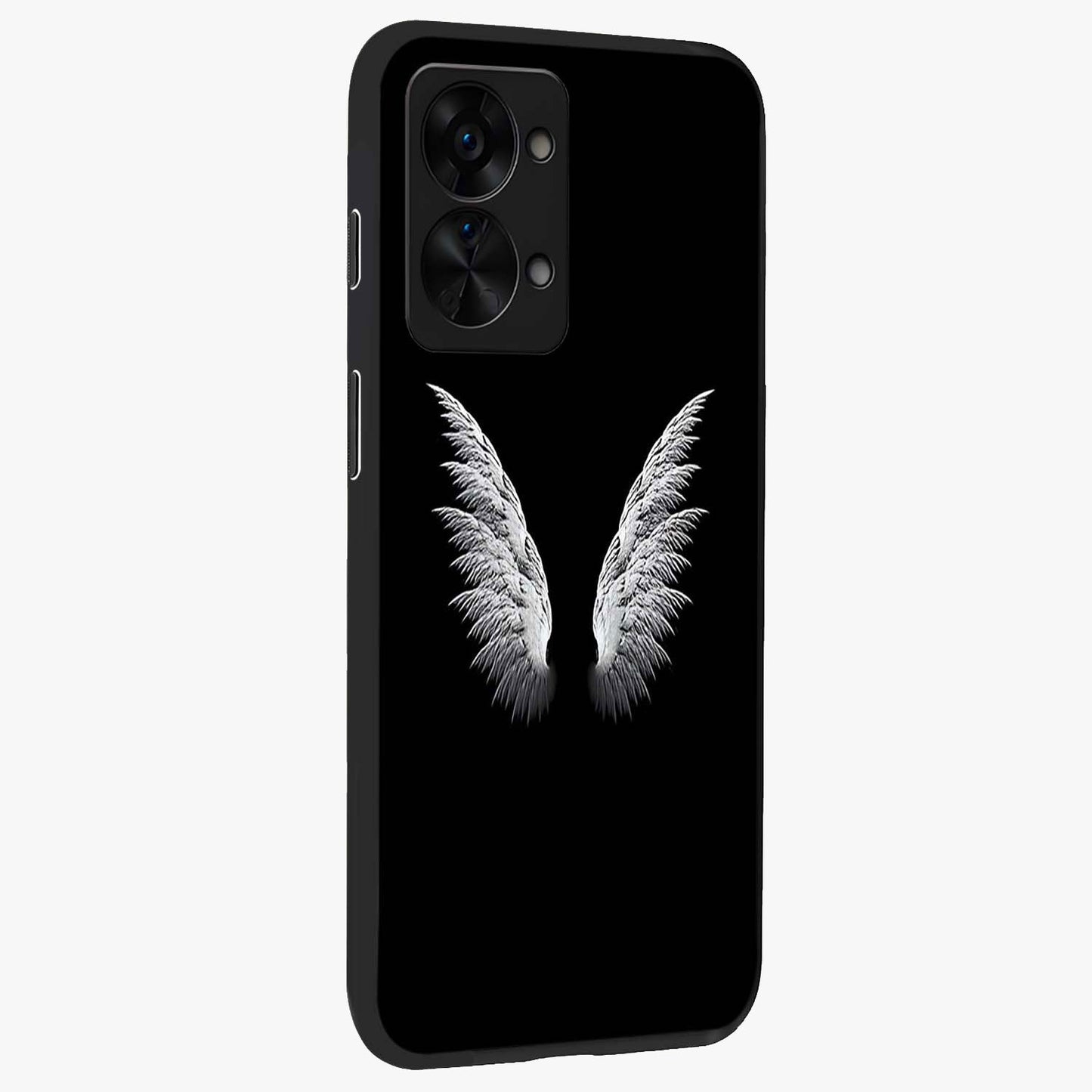 Angel Wing Grace Glass Case for 1+Nord 2T side perspective highlighting delicate wing illustration details