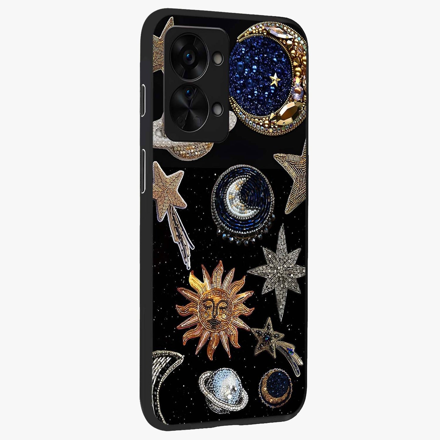 Celestial Gem Constellations Glass Case for 1+Nord 2T side perspective highlighting intricate star patterns and premium build