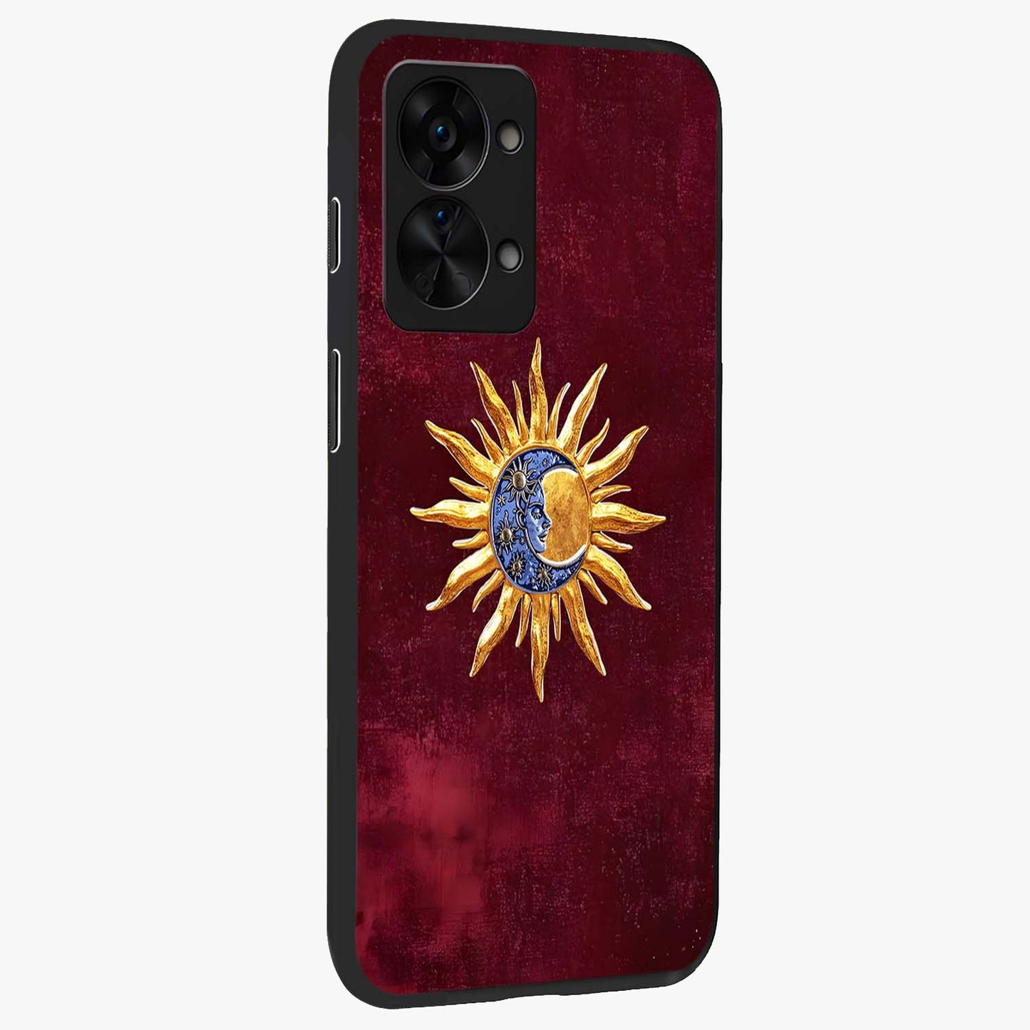 Celestial Unity Charm Glass Case for 1+Nord 2T side perspective highlighting detailed charm elements and sleek edges