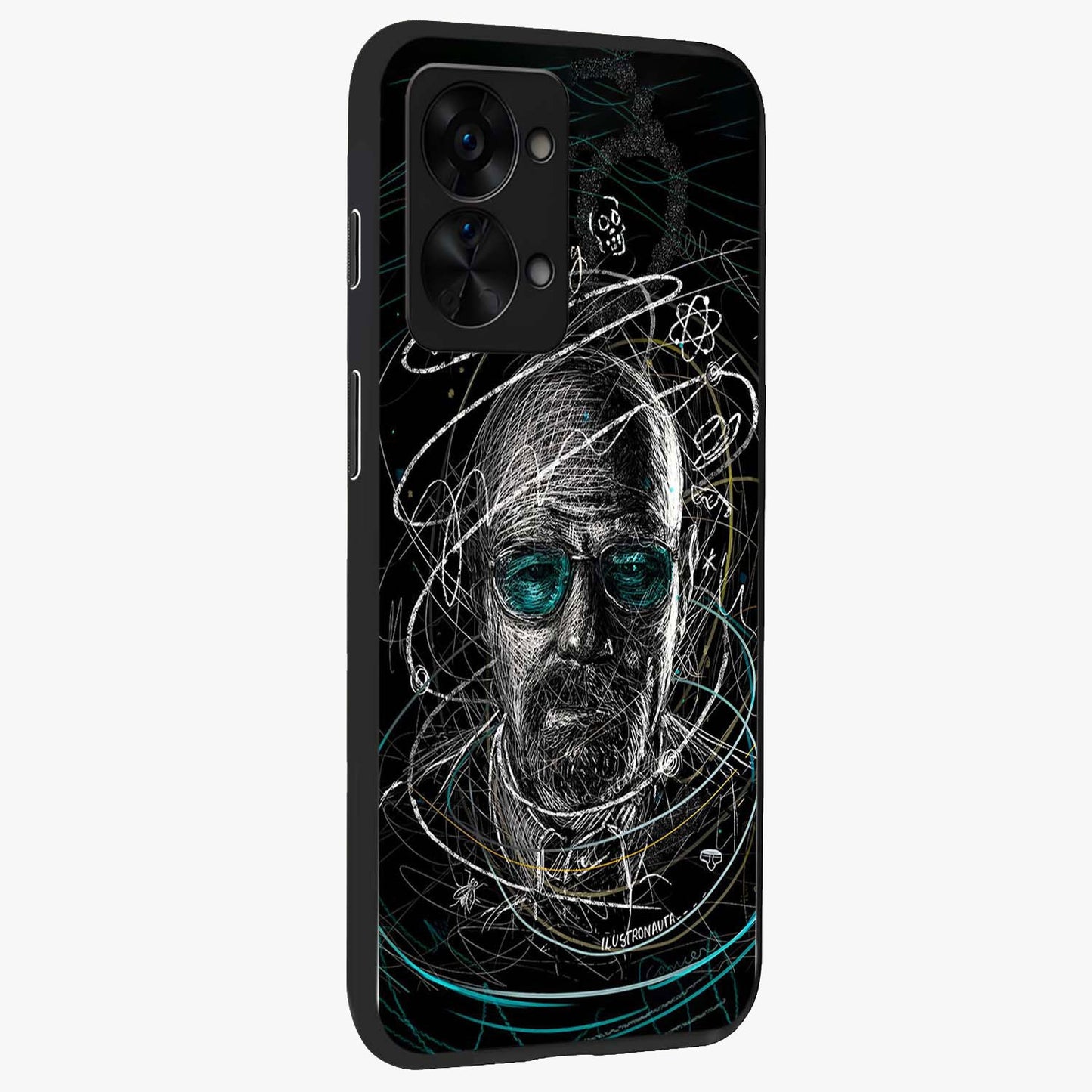 Chaotic Mind Genius Glass Case for 1+Nord 2T side perspective highlighting creative detailing and premium edge finish