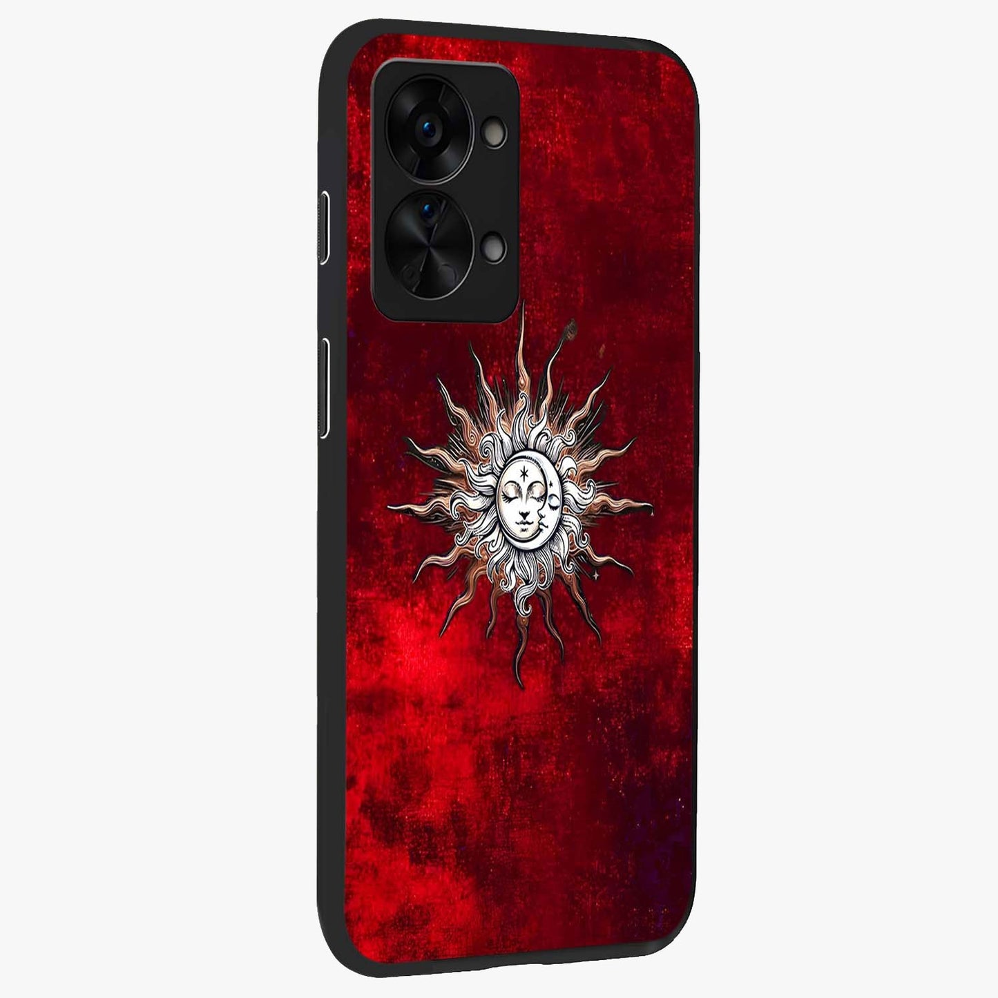 Cosmic Twin Eclipse Glass Case for 1+Nord 2T side perspective highlighting eclipse detailing and premium smooth build