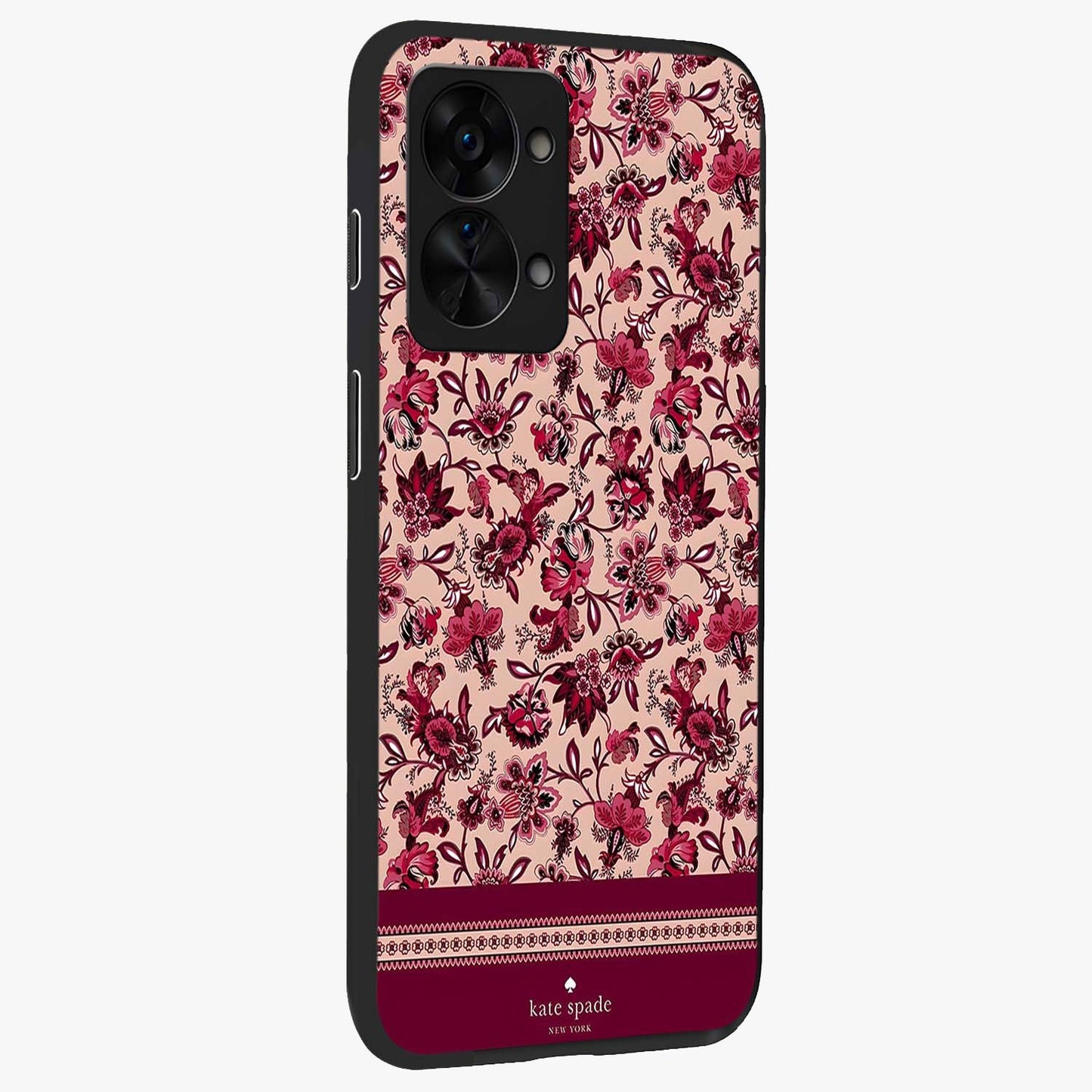 Crimson Rose Charm Glass Case for 1+Nord 2T side perspective highlighting delicate rose textures and smooth edges