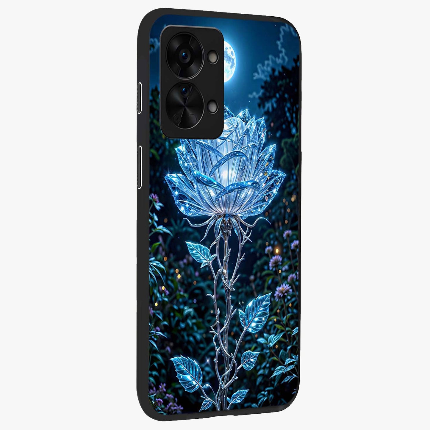 Crystal Moon Lotus Glass Case for 1+Nord 2T side perspective highlighting soft celestial tones and premium edge finish