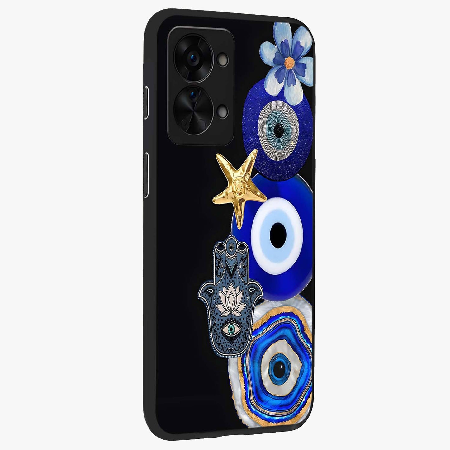 Divine Eye Bloom Glass Case for 1+Nord 2T side perspective highlighting intricate bloom patterns and sleek build