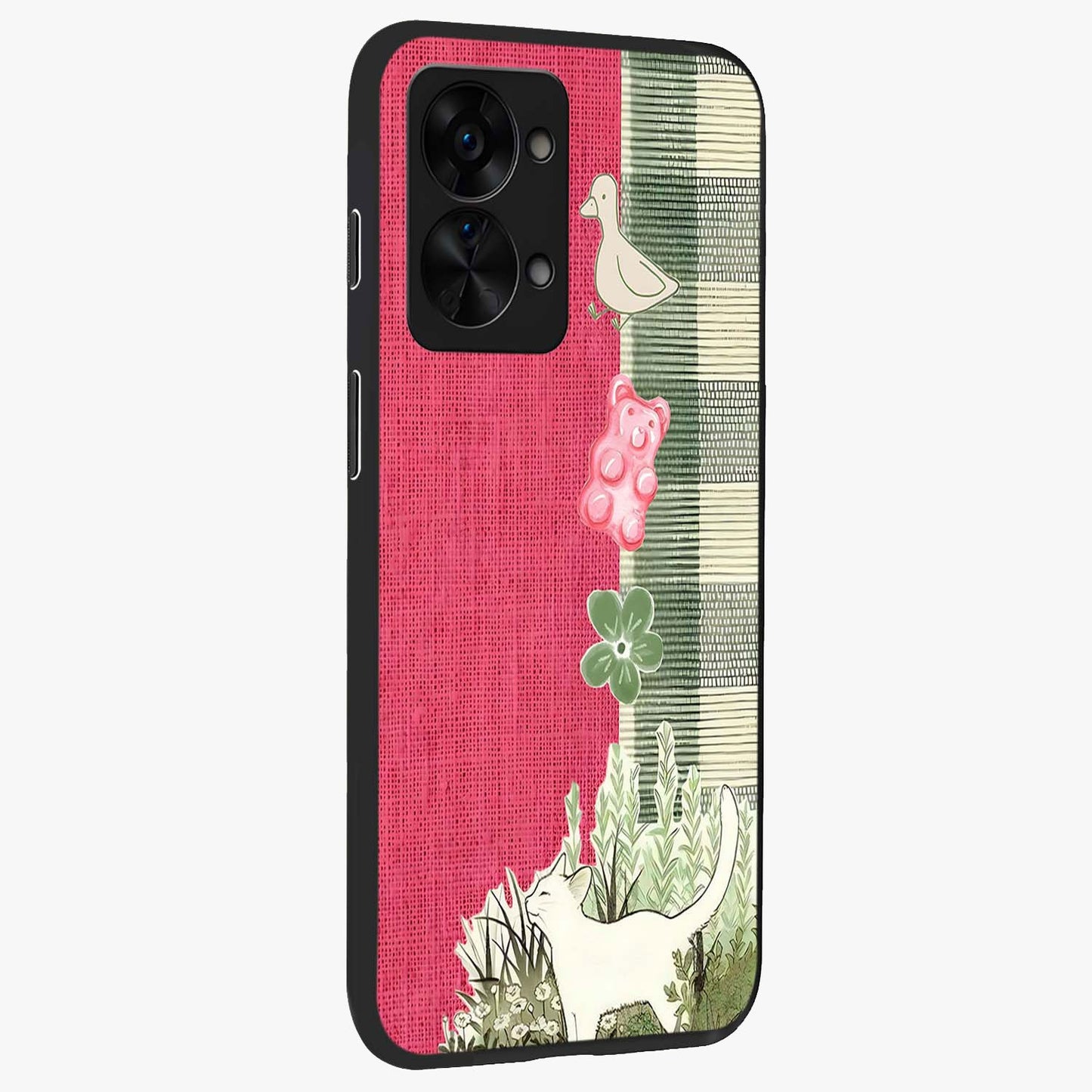 Fabric Patterns Glass Case for 1+Nord 2T side perspective highlighting woven texture design and smooth build