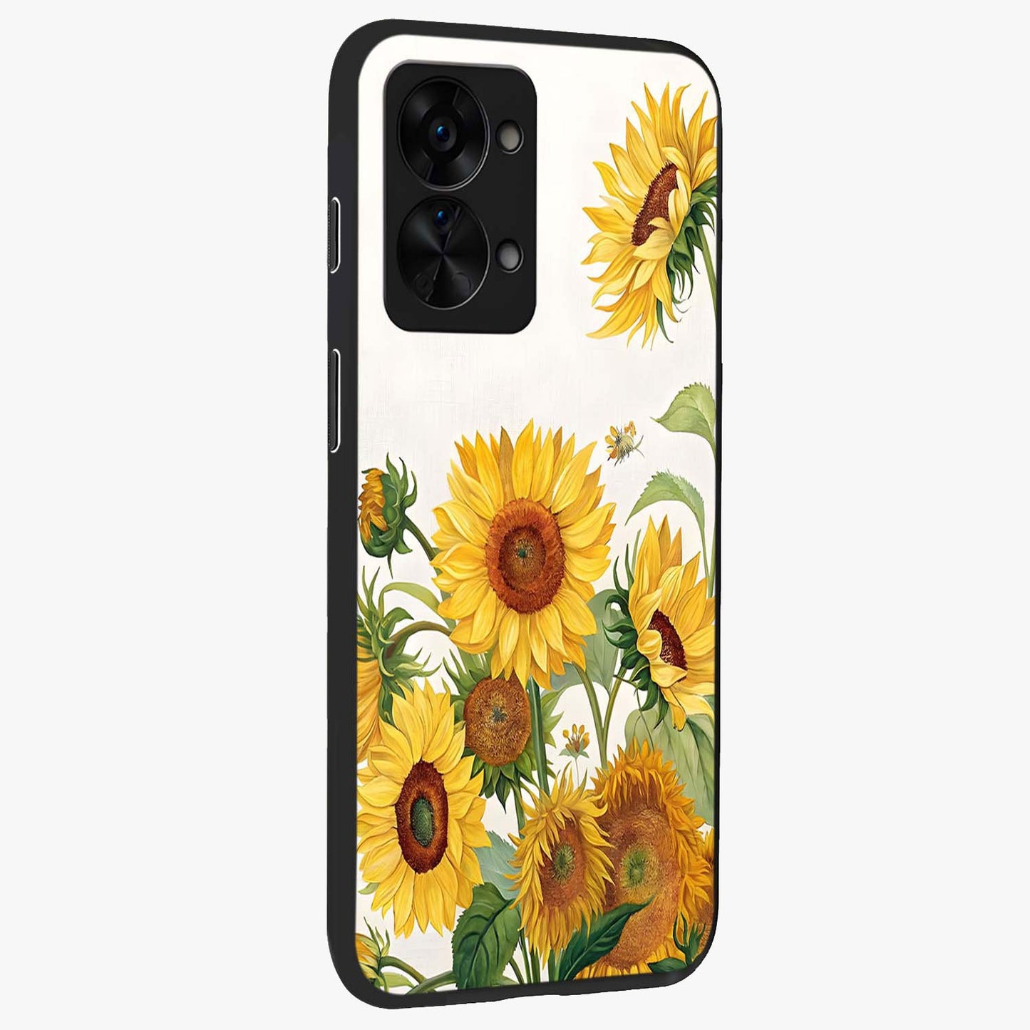 Golden Bloom Fields Glass Case for 1+Nord 2T side perspective highlighting delicate bloom textures and premium edges