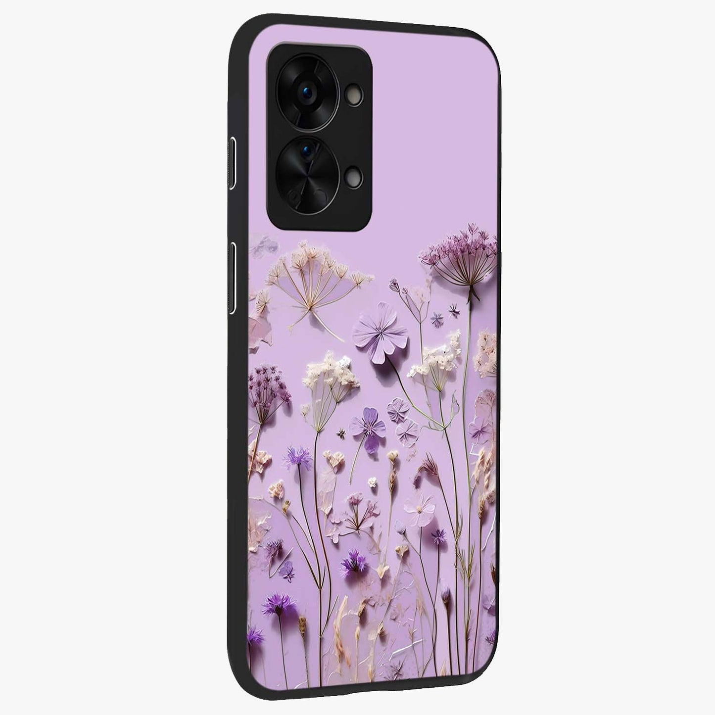 Lavender Blossom Dream Glass Case for 1+Nord 2T side perspective highlighting gentle bloom detailing and premium edges