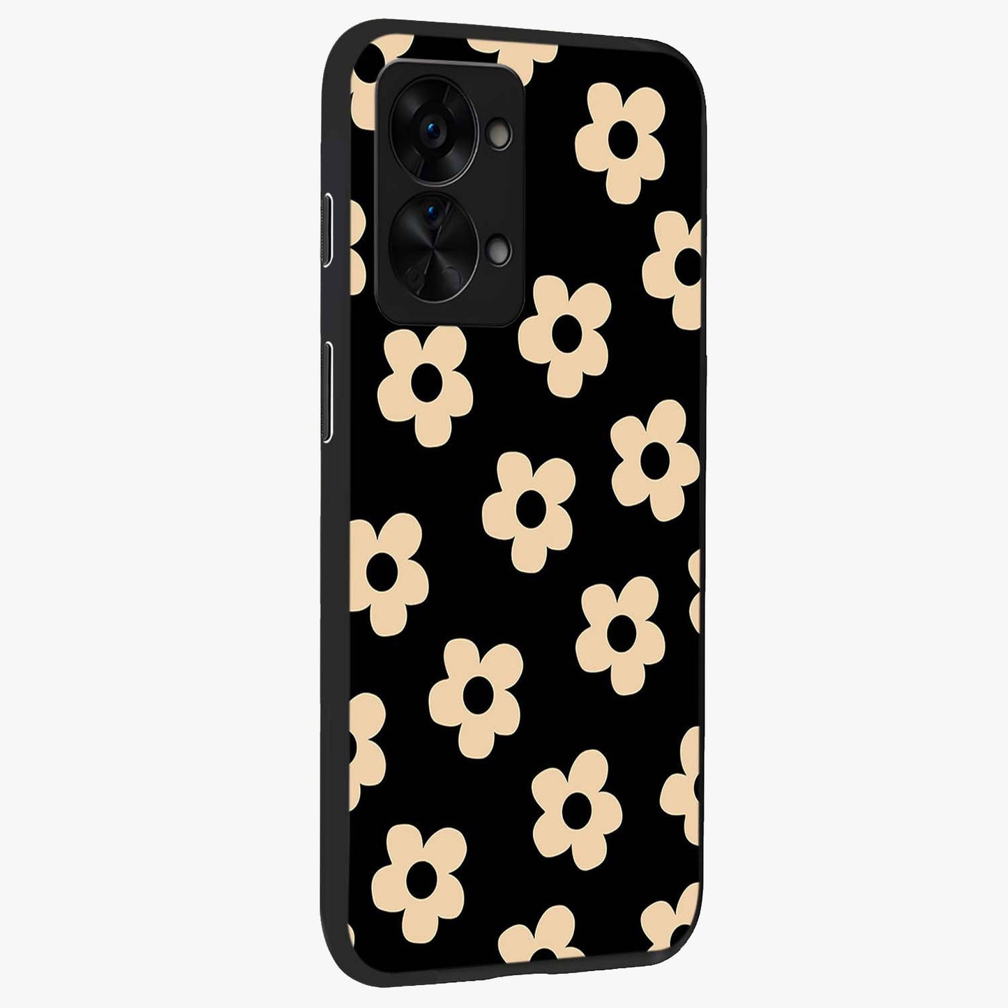 Little Daisy Flower Retro Pattern Glass Case for 1+Nord 2T side perspective highlighting playful floral textures and smooth premium edges