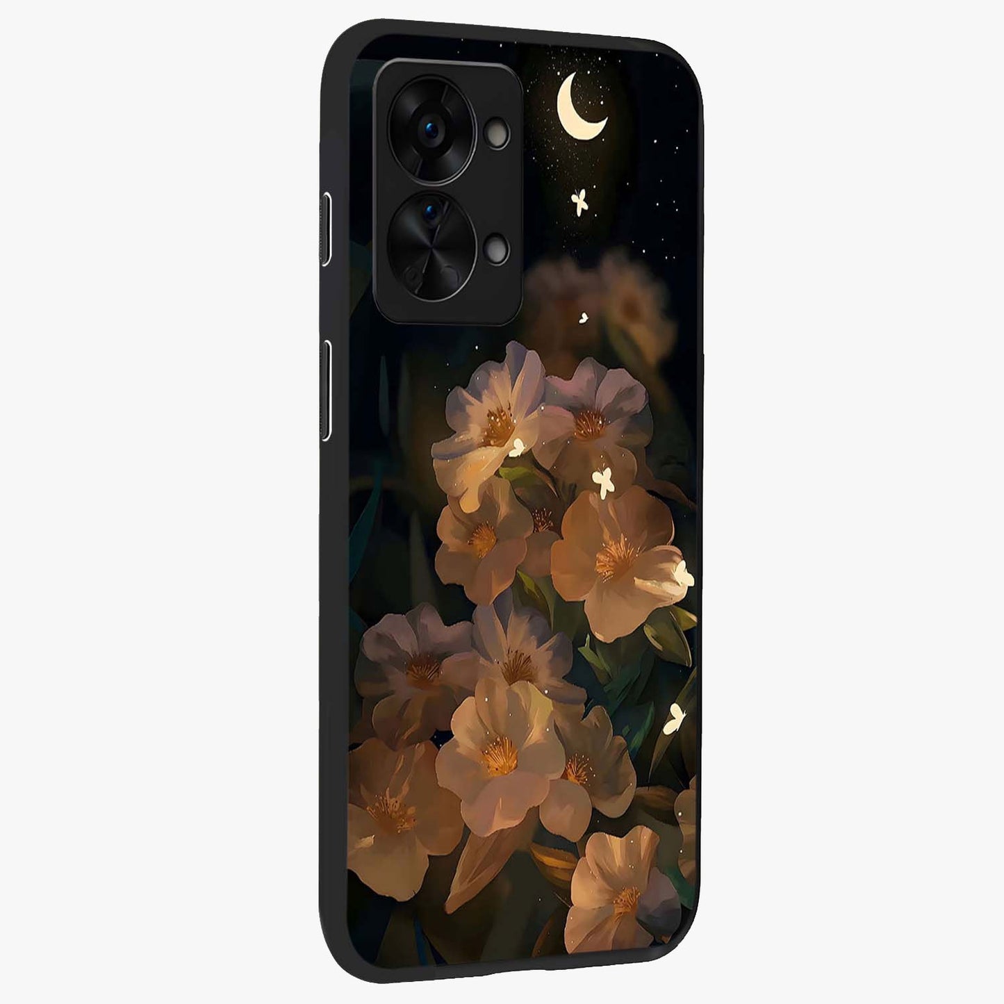 Midnight Bloom Trail Glass Case for 1+Nord 2T side perspective highlighting graceful detailing and smooth build