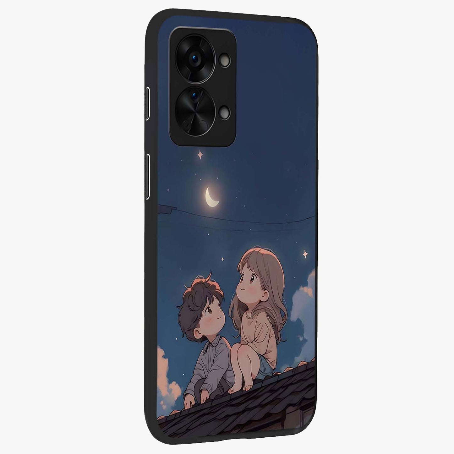 Moonlit Promise Together Glass Case for 1+Nord 2T side perspective highlighting delicate textures and sleek premium build