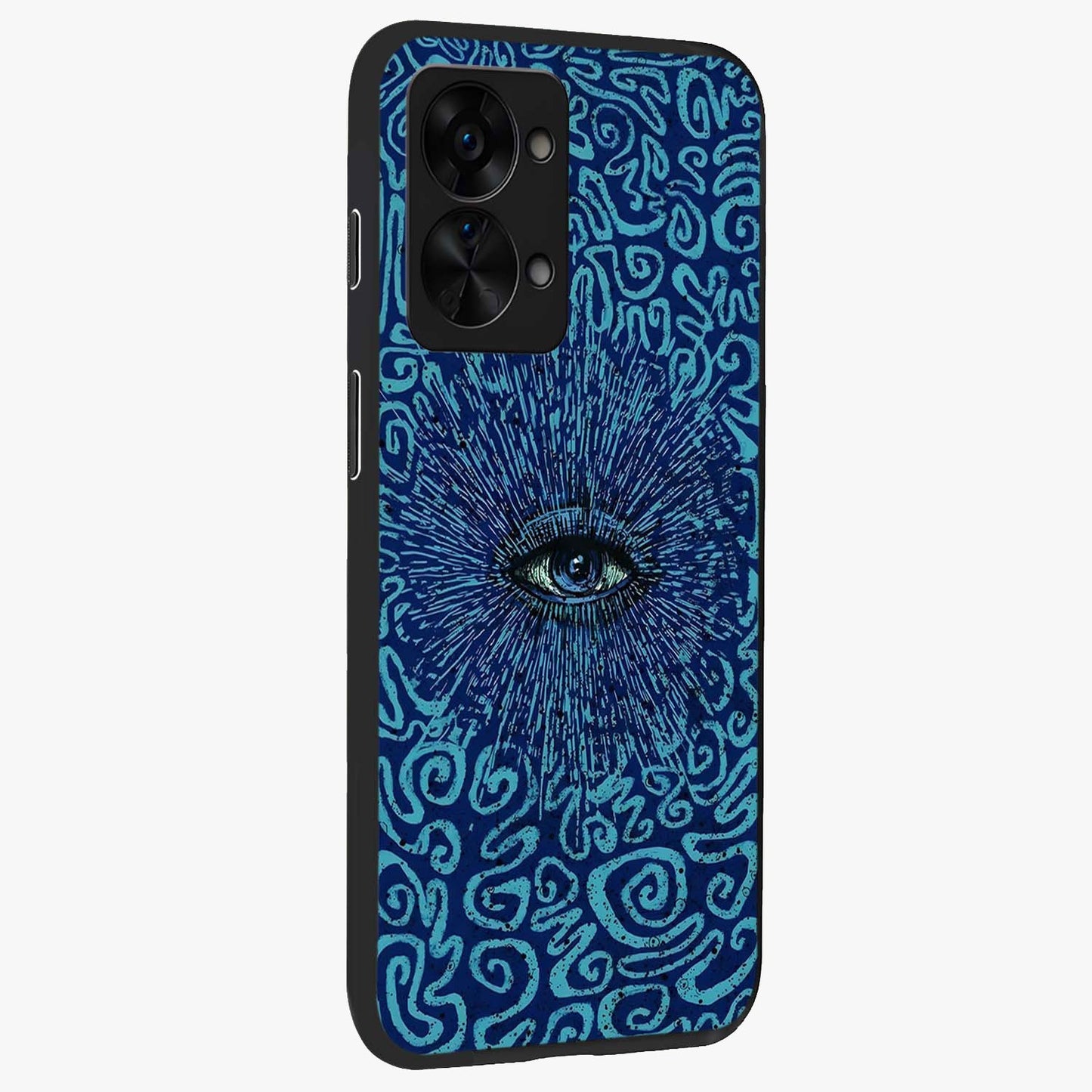 Mystic Inner Eye Glass Case for 1+Nord 2T side perspective highlighting bold detailing and smooth edges