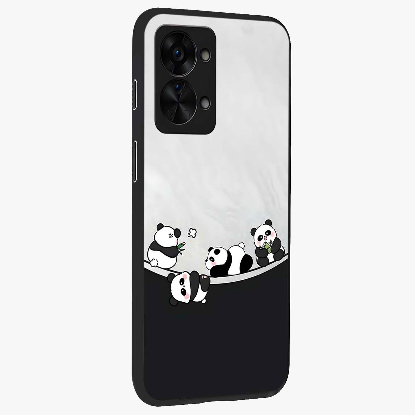Playful Panda Parade Glass Case for 1+Nord 2T side perspective highlighting charming detailing and premium edges