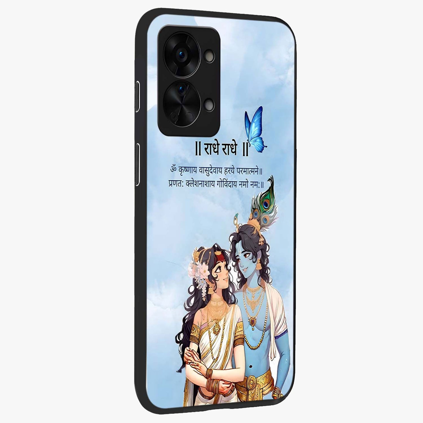 Radha Krishna Eternal Glass Case for 1+Nord 2T side perspective highlighting detailed illustration textures and smooth build