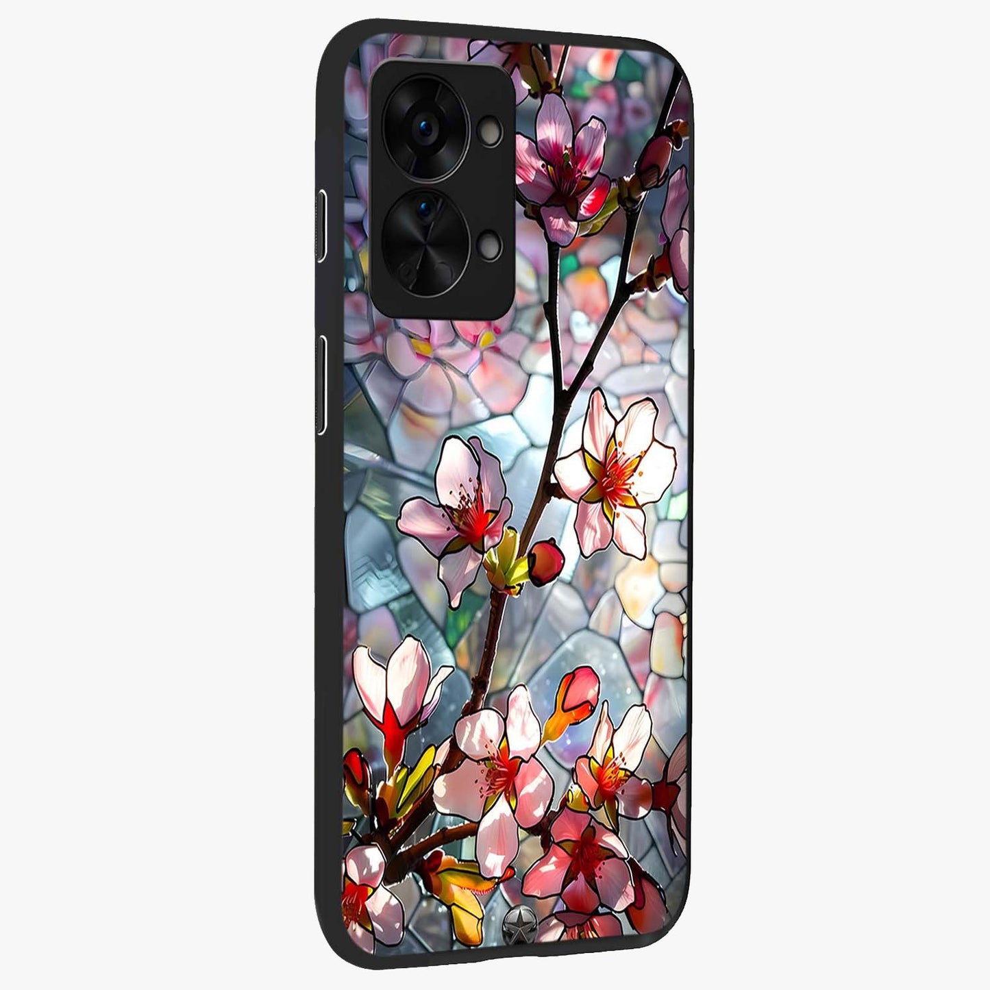 Radiant Bloom Glow Glass Case for 1+Nord 2T side perspective highlighting radiant textures and sleek premium build
