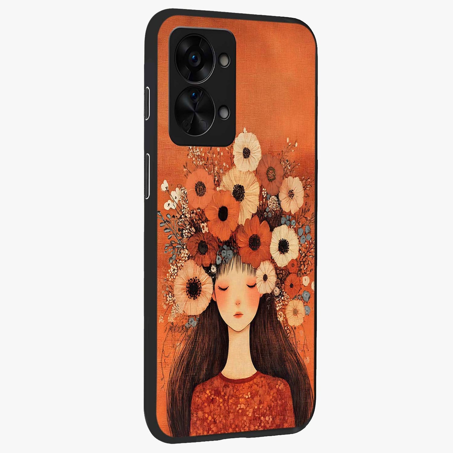 Radiant Flower Thoughts Glass Case for 1+Nord 2T side perspective highlighting refined textures and smooth build