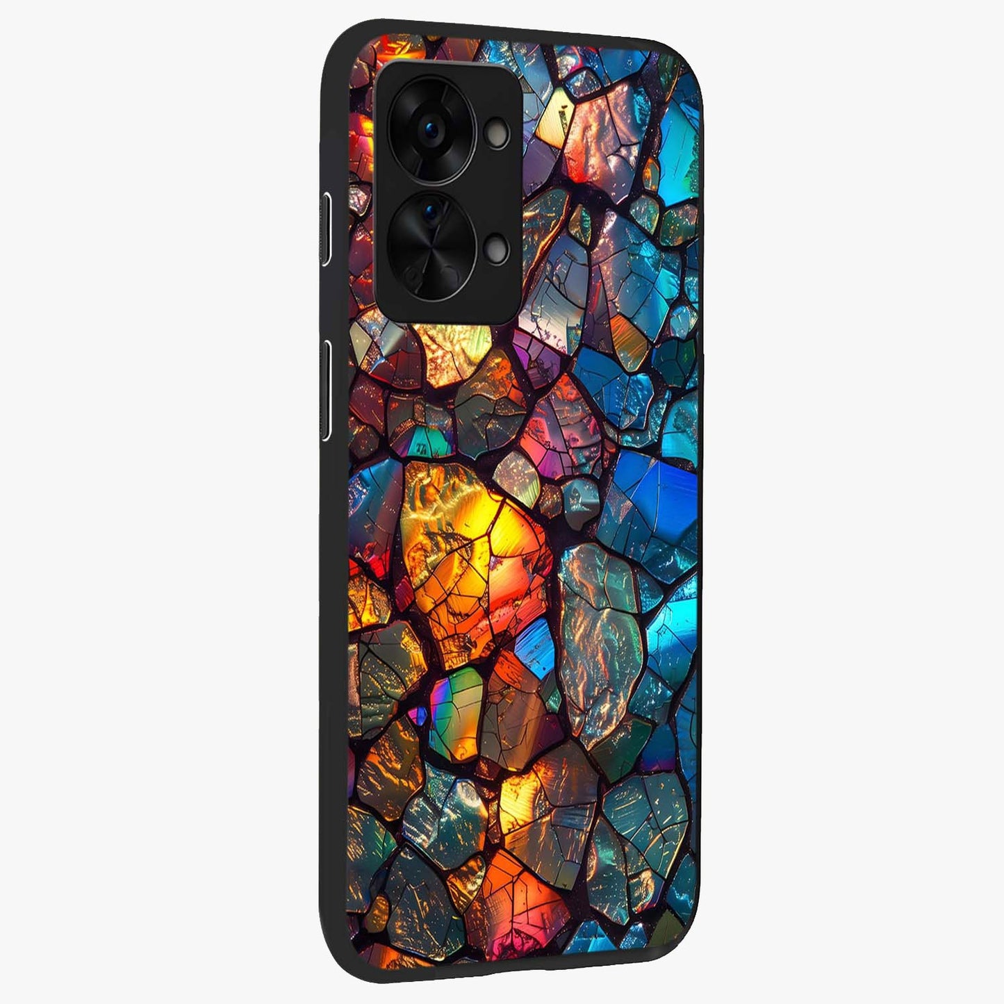 Shattered Light Glass Case for 1+Nord 2T side perspective highlighting dynamic textures and premium edges