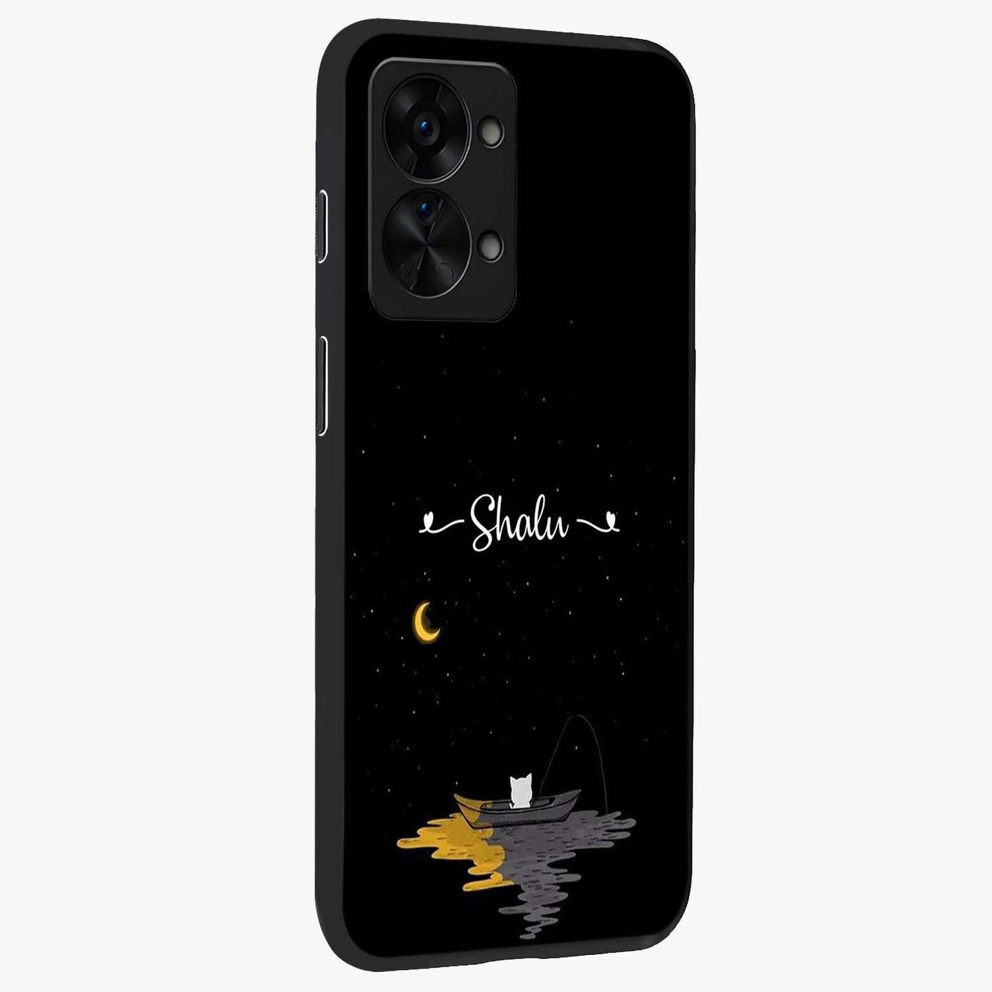 Silent Night Row Glass Case for 1+Nord 2T side perspective highlighting moody textures and premium edges