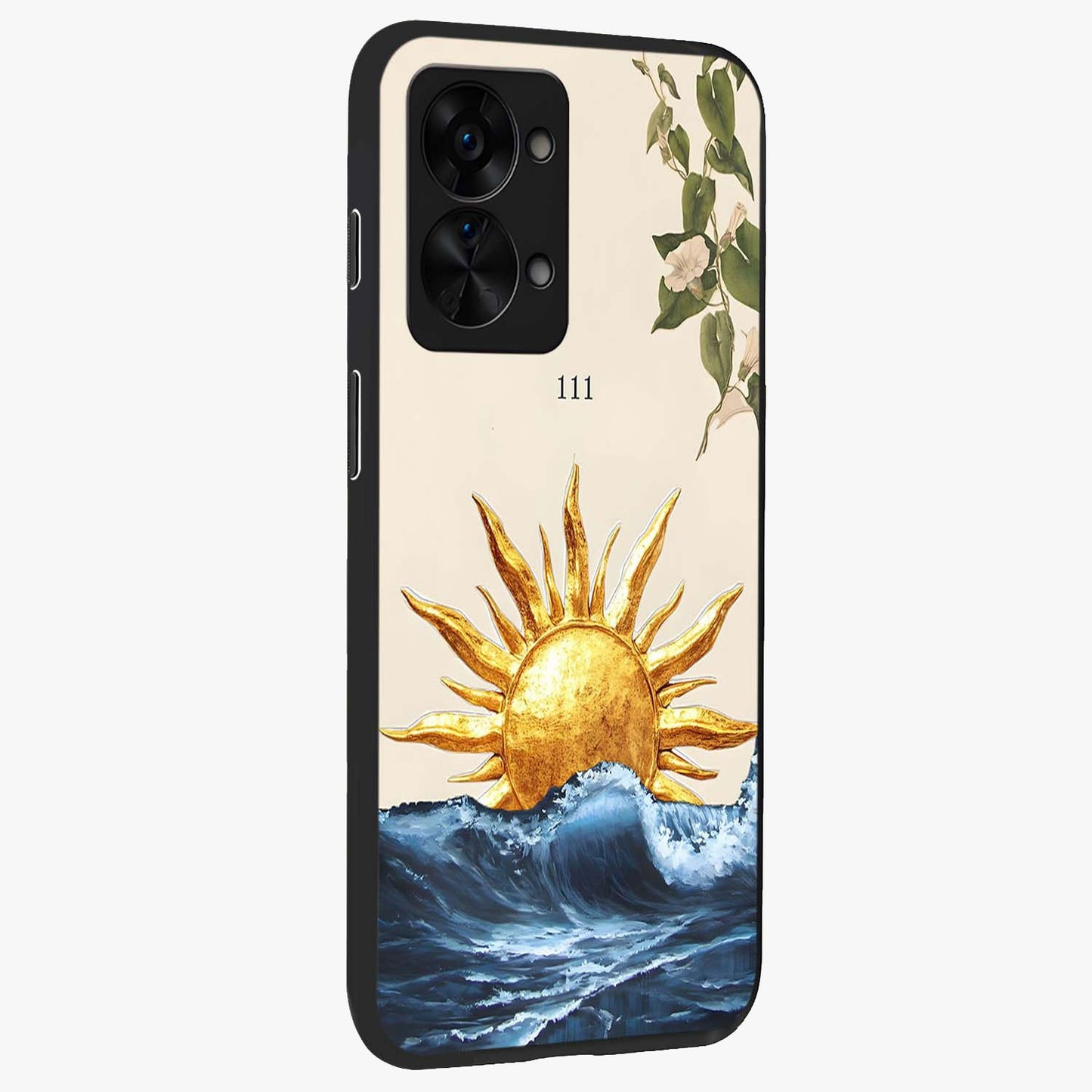 Solar Wave Bloom Glass Case for 1+Nord 2T side perspective highlighting radiant textures and premium edges