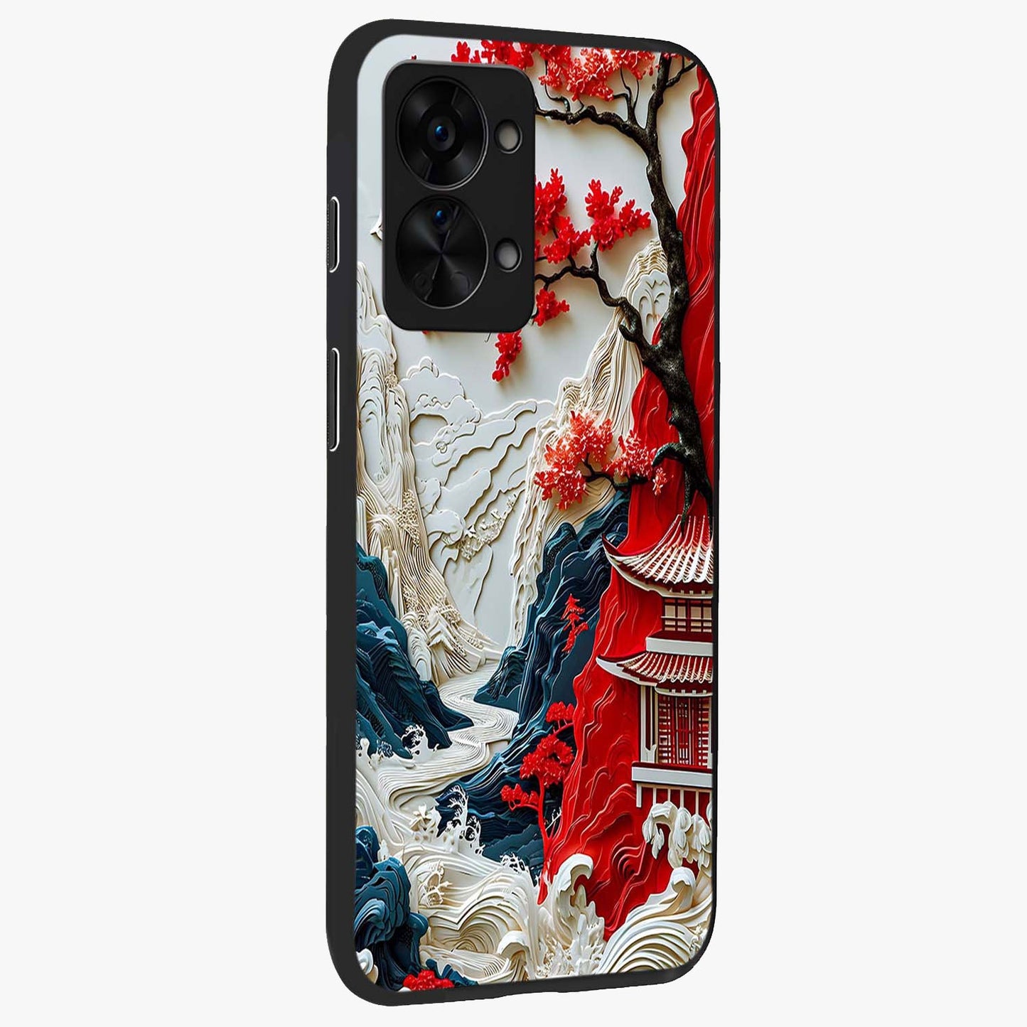 Whispers of Sakura Waves Glass Case for 1+Nord 2T side perspective highlighting delicate sakura textures and sleek premium build