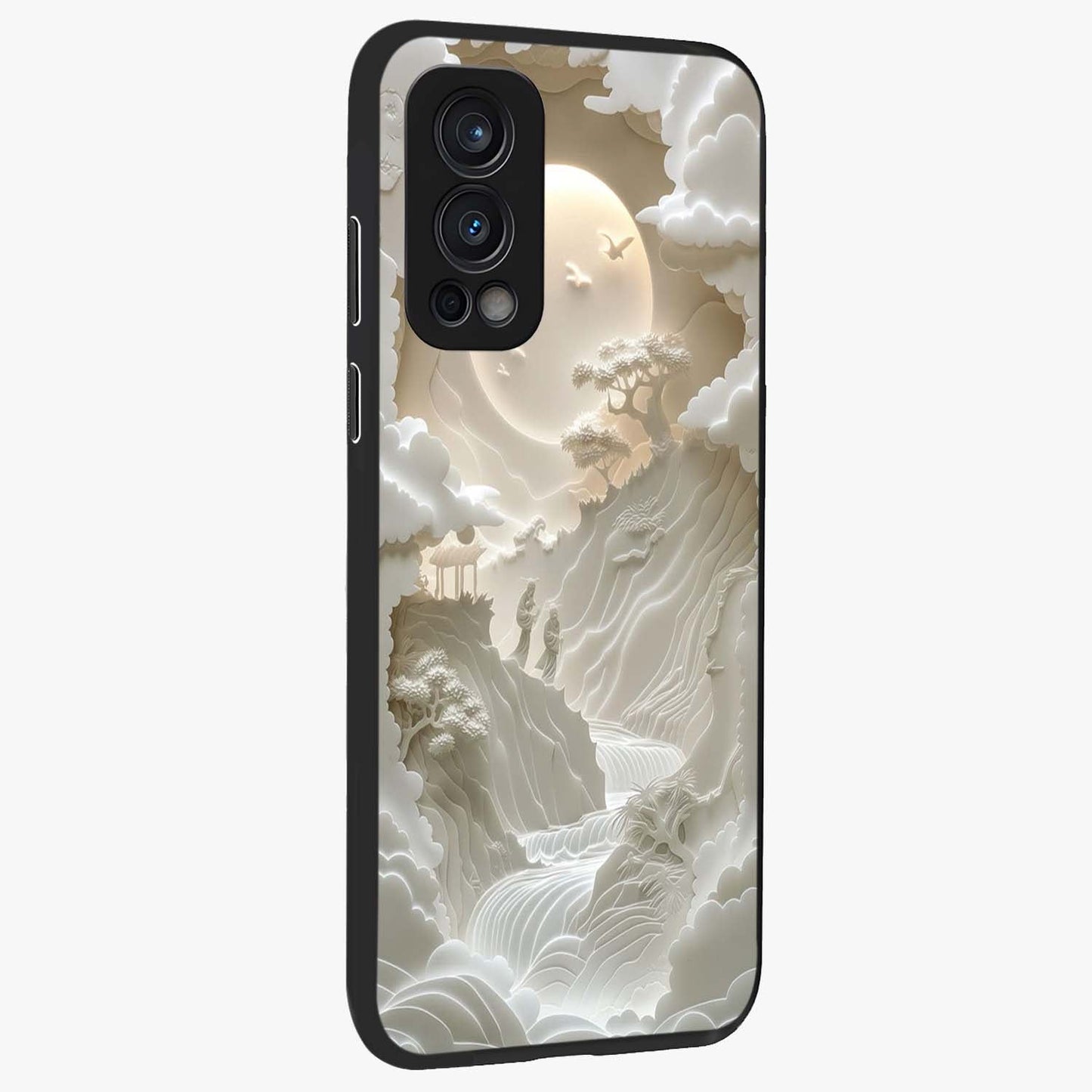 Celestial Origami Glass Case upright view showcasing creative origami artwork with modern celestial style.