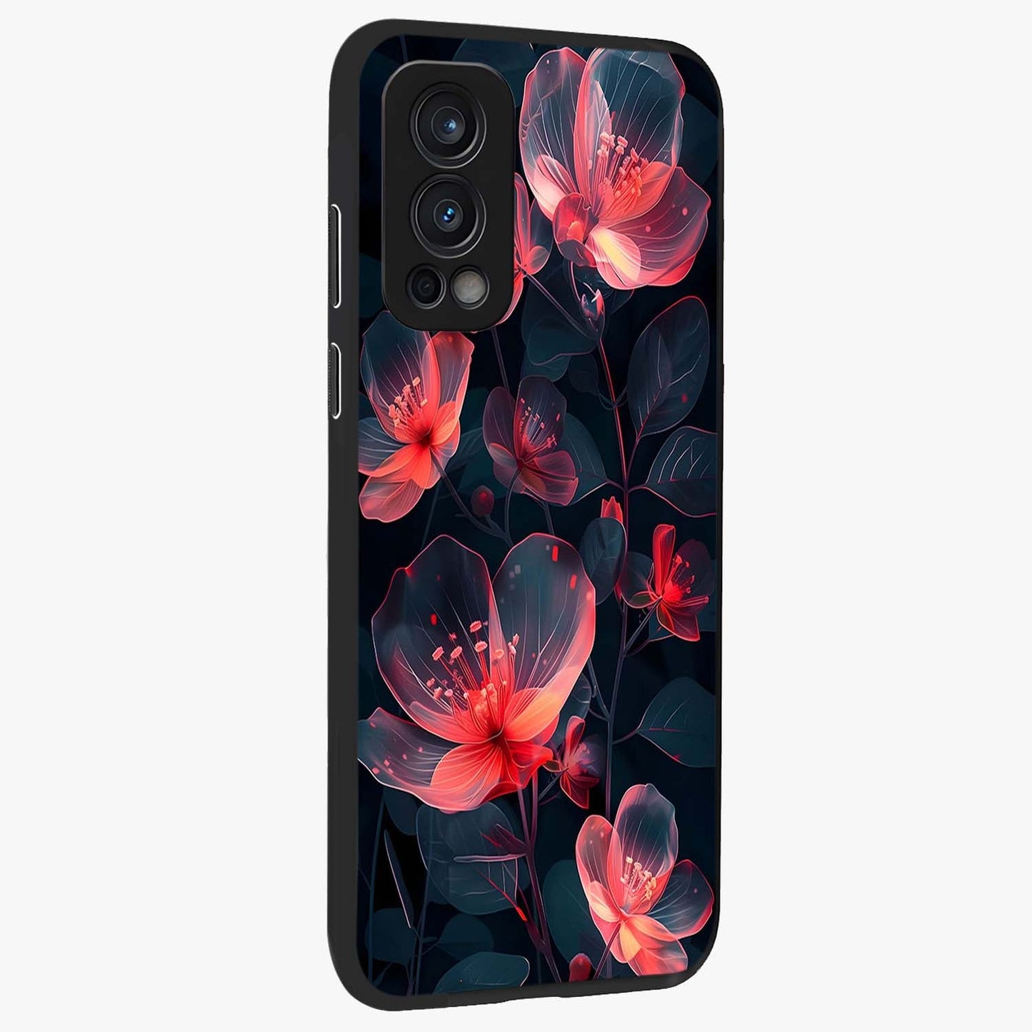 Dark Shade of Flower Glass Case upright view showcasing delicate flower artwork with rich dark floral theme.