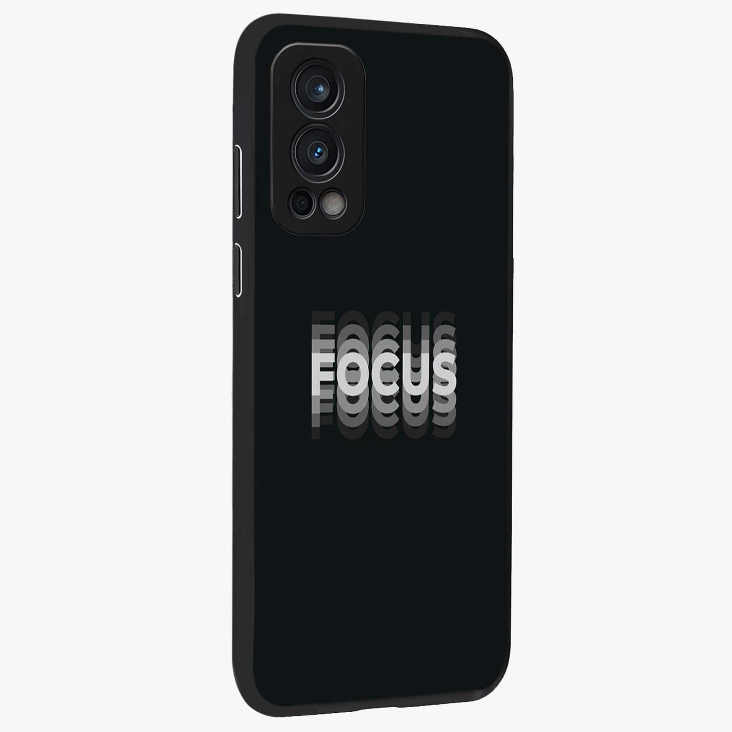 Focus Mode On Glass Case upright view showcasing strong typography statement with sleek motivational theme.