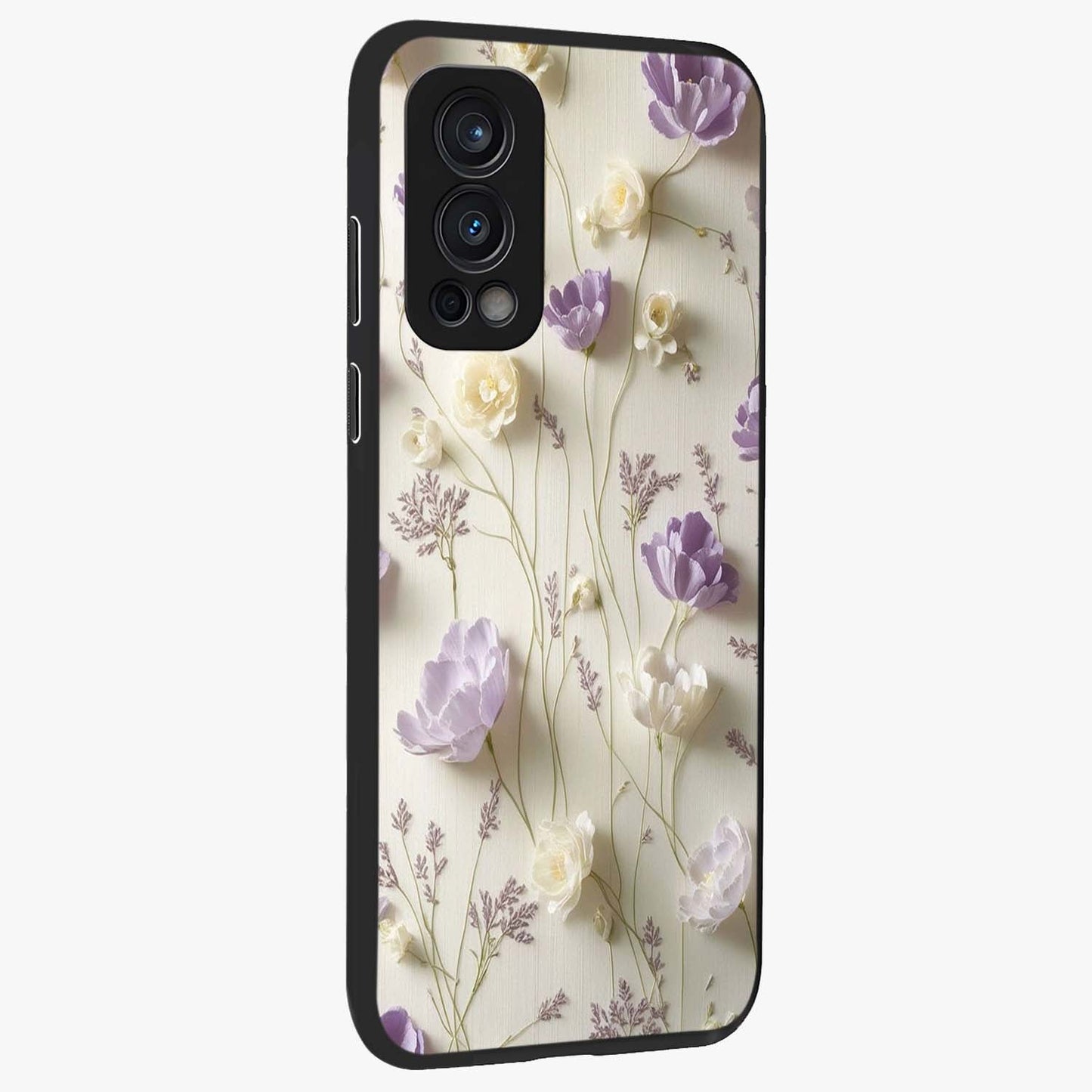 Lilac Breeze Harmony Glass Case upright view showcasing delicate lilac artwork with peaceful floral theme.