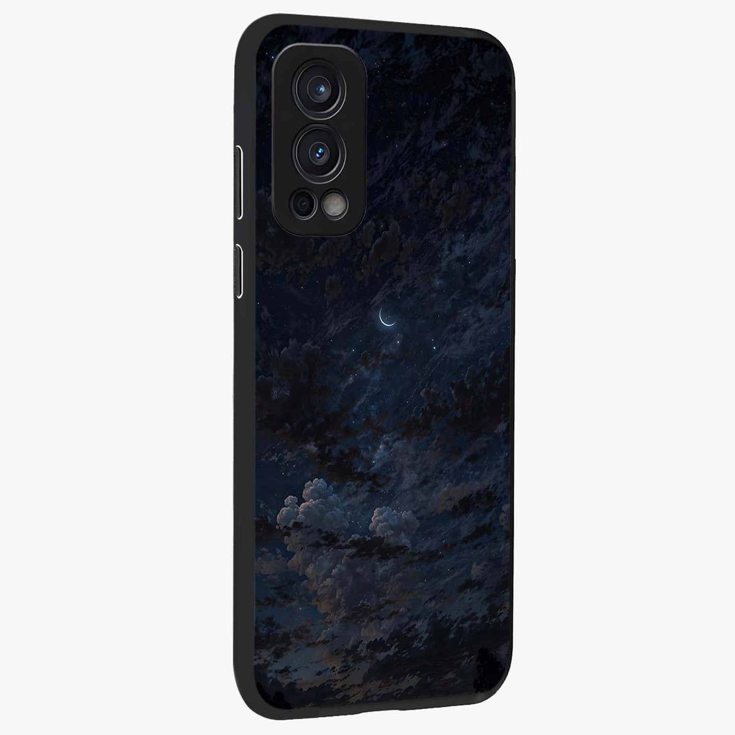 Lunar Veil Silence Glass Case upright view showcasing calm moon themed artwork with serene night atmosphere.