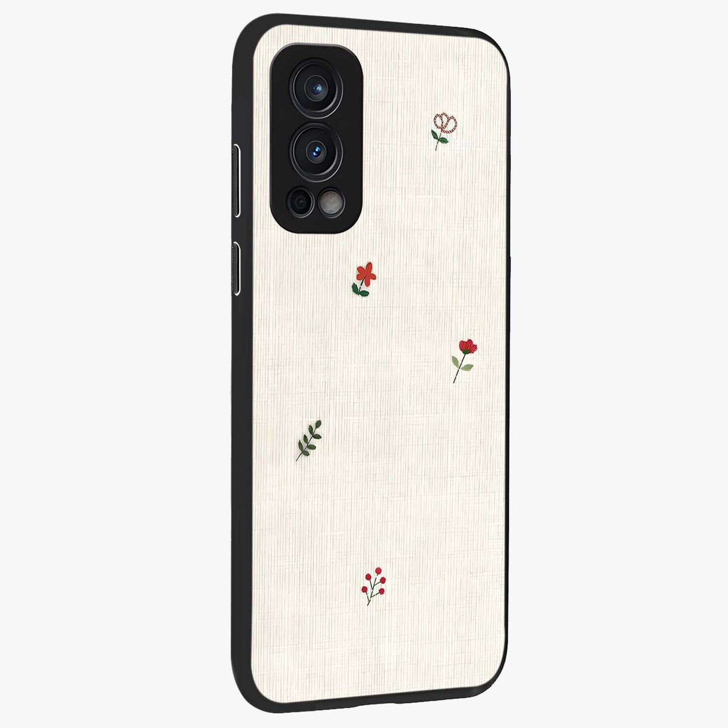 Minimalistic Blue With White Flower Pattern Glass Case upright view showcasing clean white flower artwork with calming blue theme.