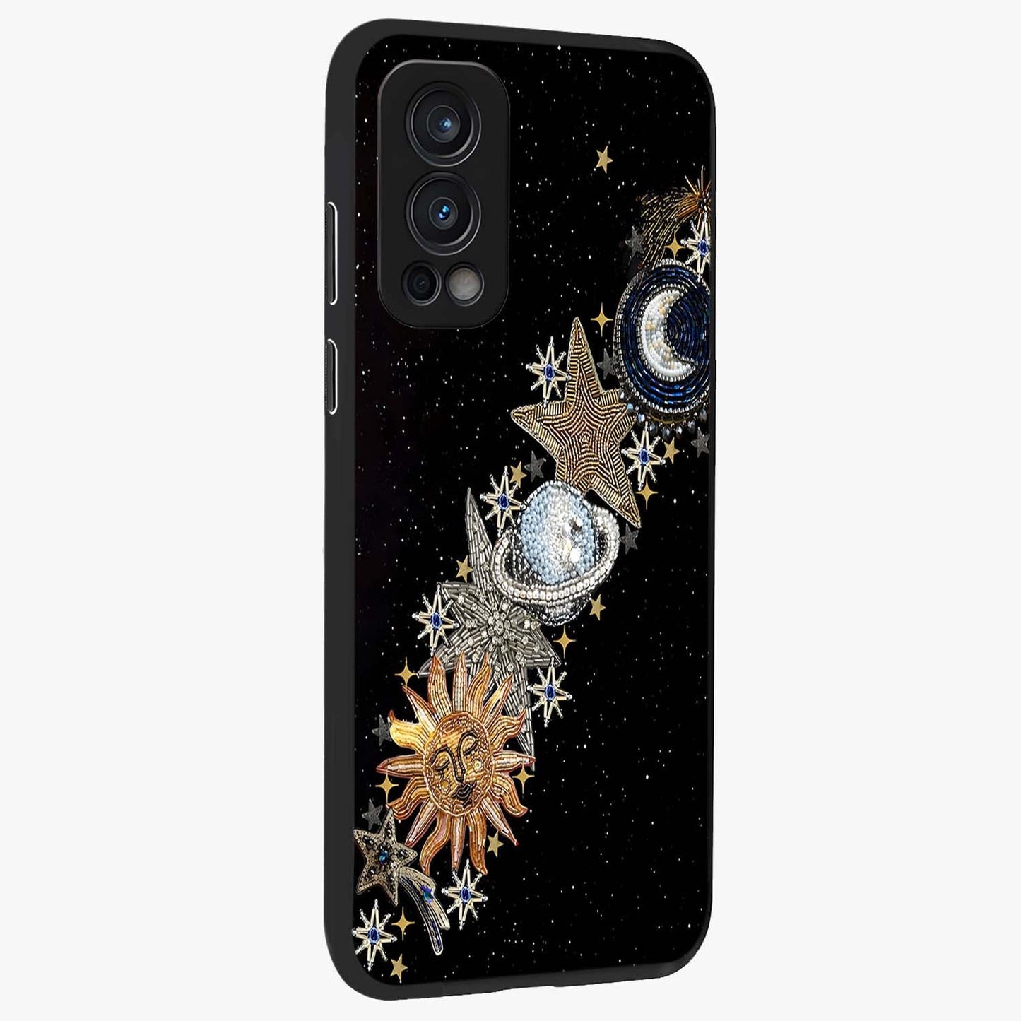 Pearls Universe Object Glass Case upright view showcasing decorative pearl themed artwork with cosmic elegance.