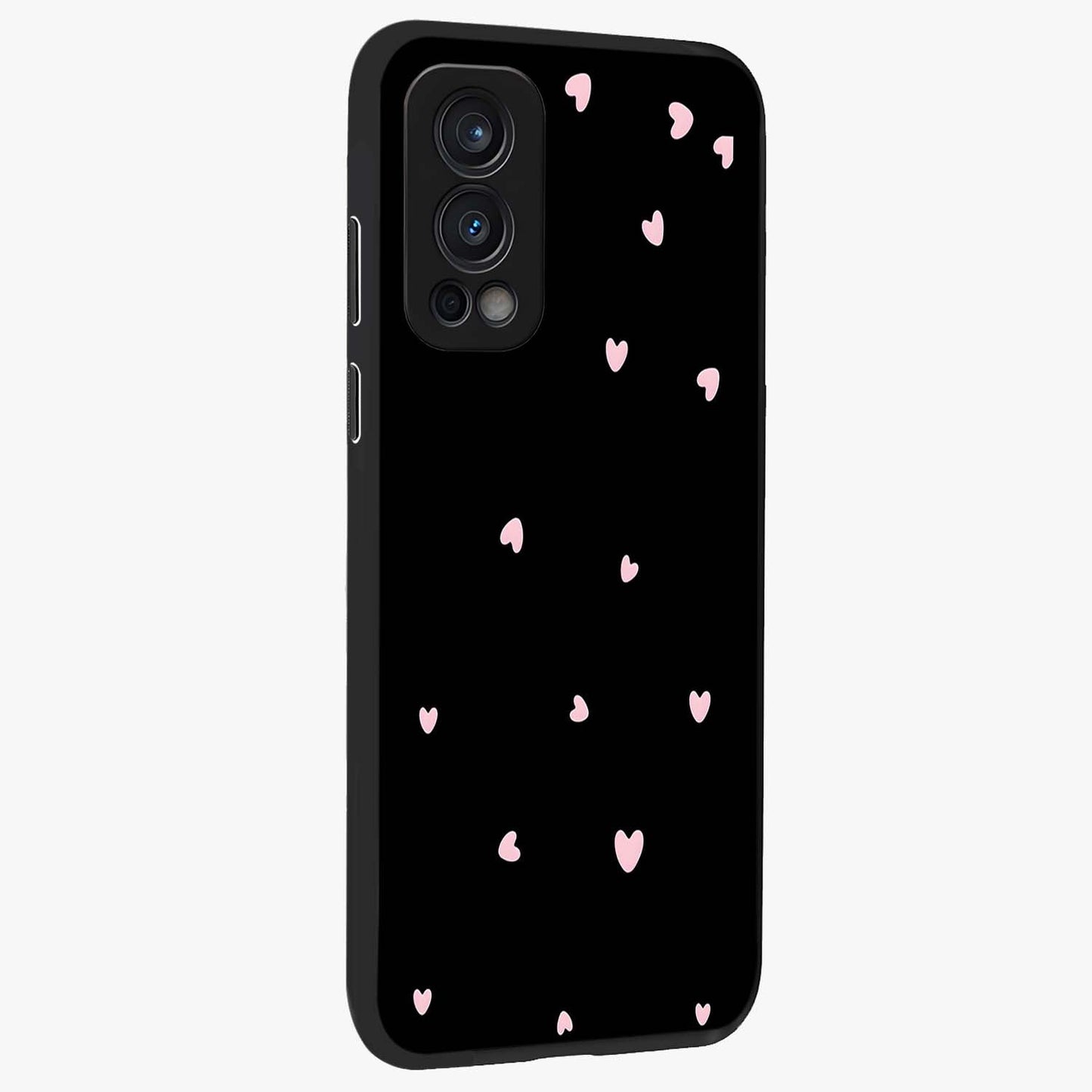 Pink Love Drops Glass Case upright view showcasing charming heart drop artwork with romantic playful theme.