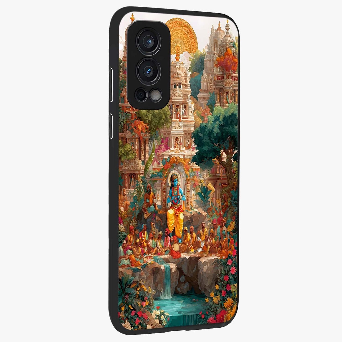 Sacred Sunlight Gods Glass Case upright view showcasing glowing divine artwork with sacred mythological theme.
