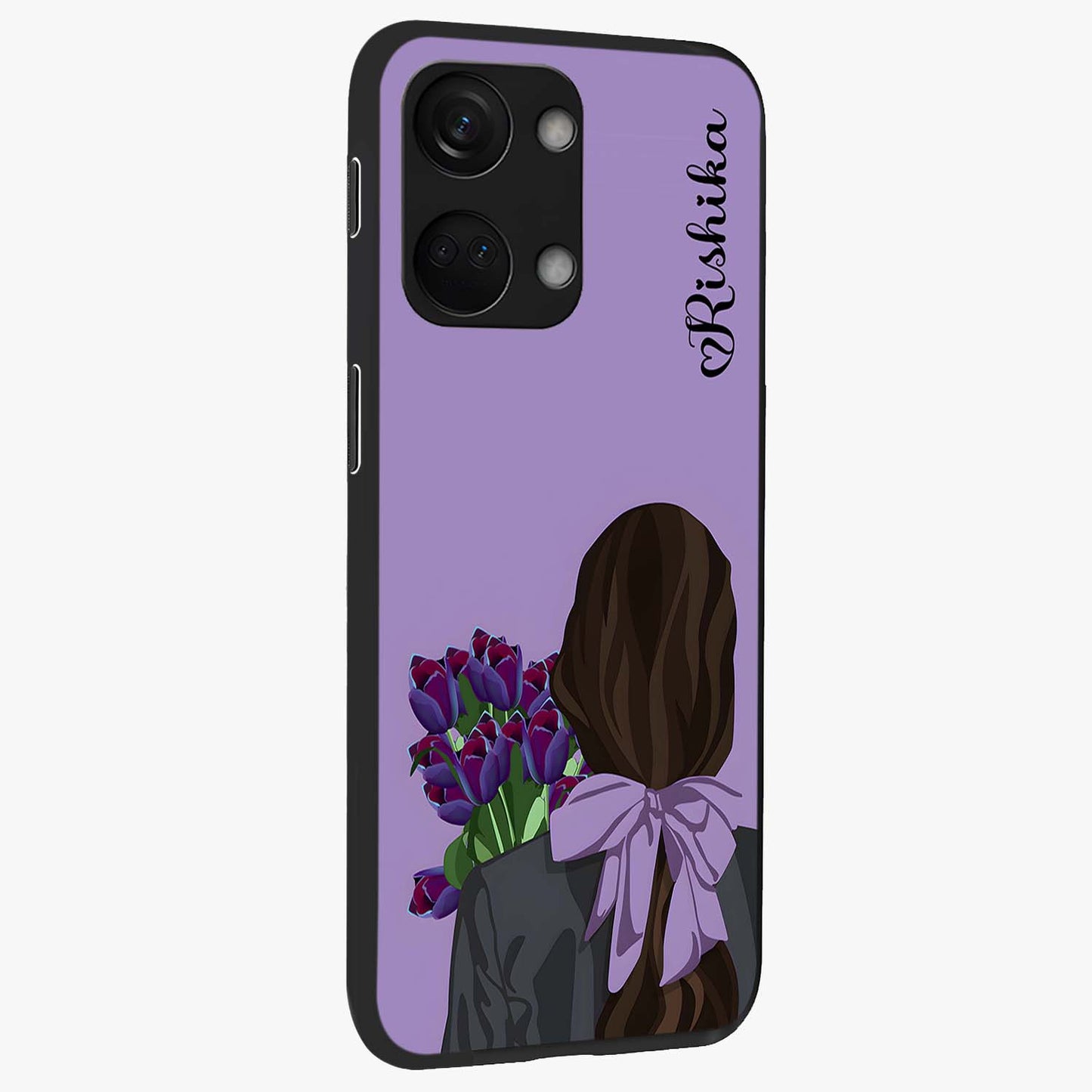 Girl Holding Flowers Custom Name Glass Case for OnePlus 10R |1+10R