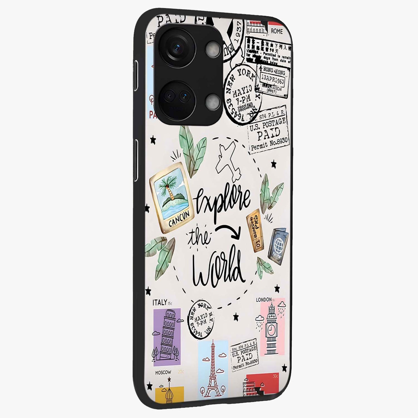 Adventure Awaits Art Glass Case for 1+Nord 3 side perspective highlighting motivational travel graphic details
