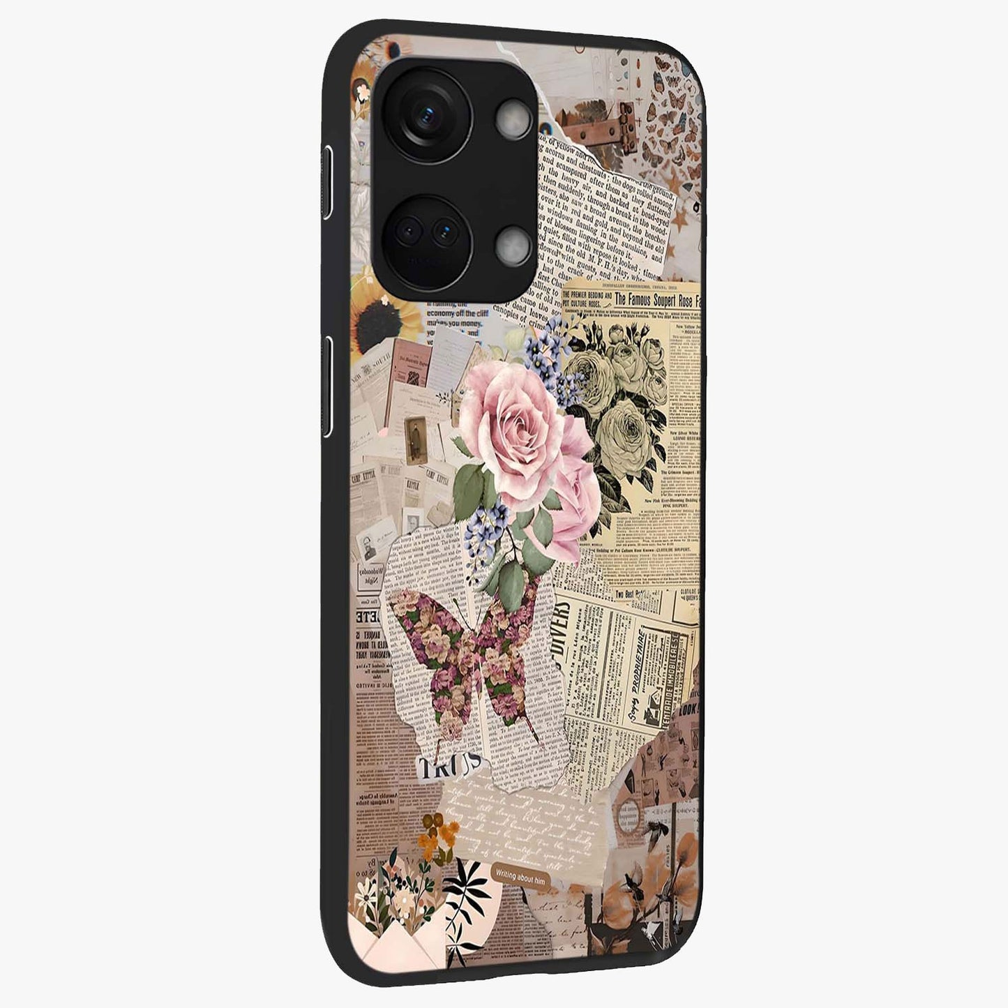 Butterfly News Bloom Glass Case for 1+Nord 3 side perspective highlighting intricate bloom details and premium finish