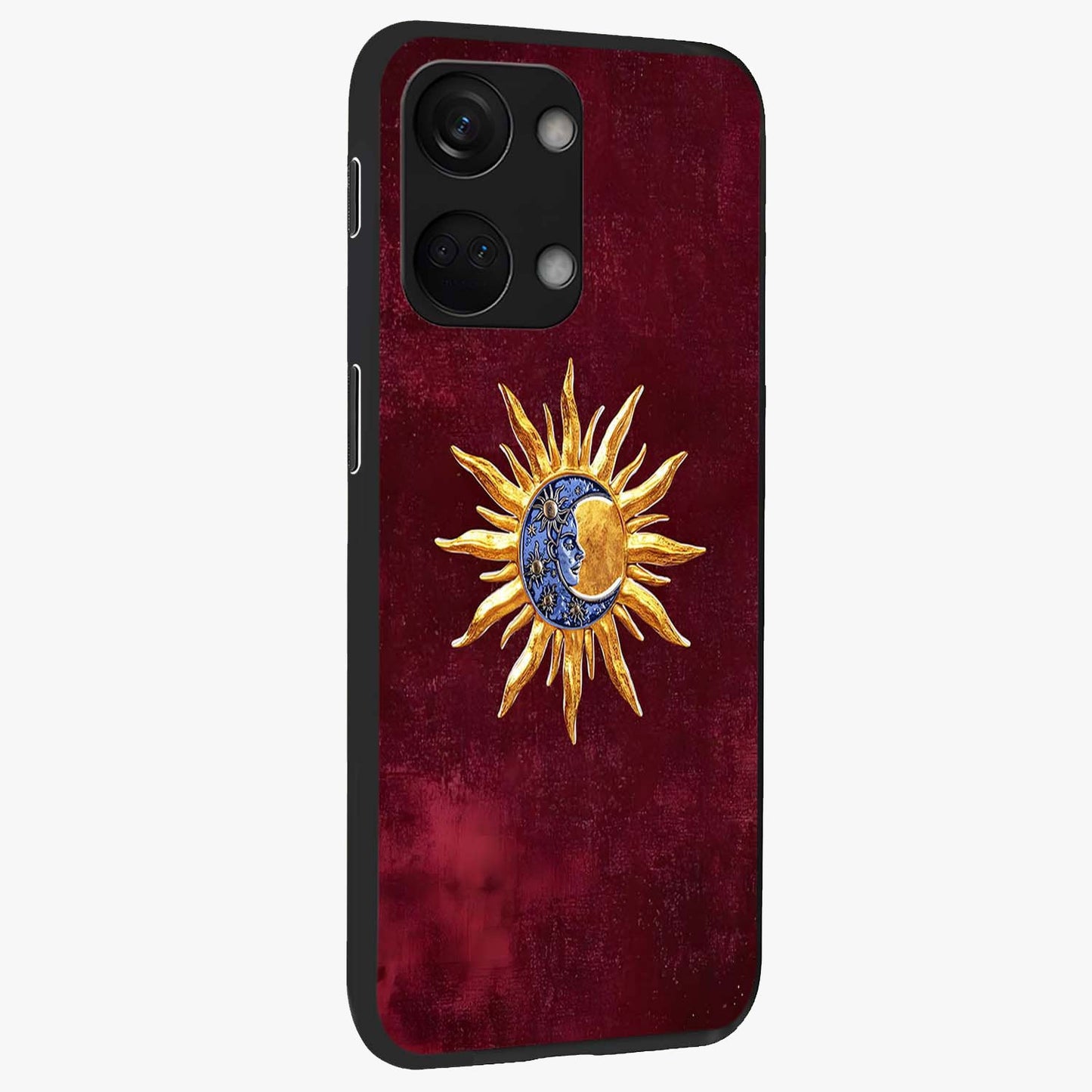 Celestial Unity Charm Glass Case for 1+Nord 3 side perspective highlighting detailed charm elements and sleek edges