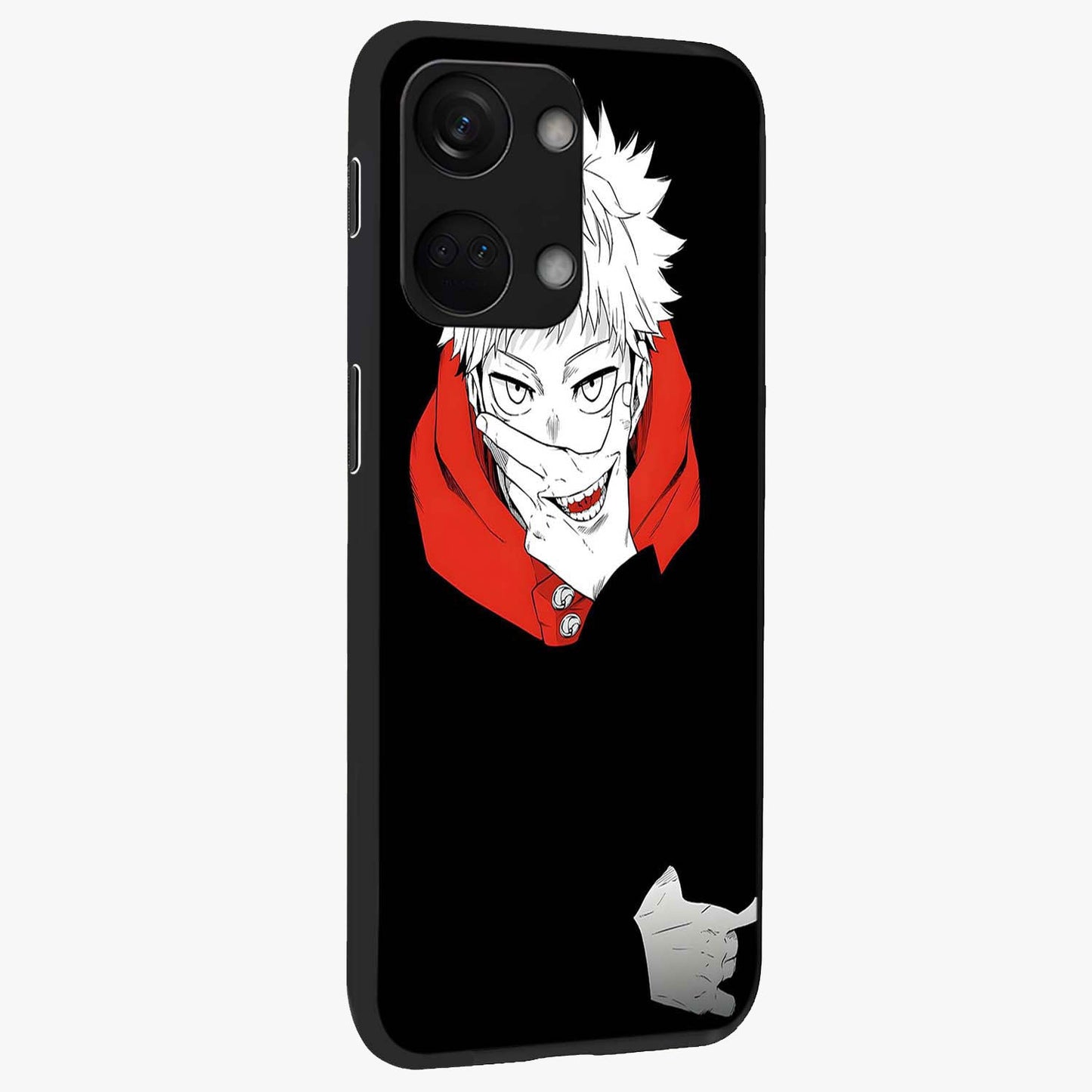 Crimson Chaos Smile Glass Case for 1+Nord 3 side perspective highlighting intense color contrast and sleek edges