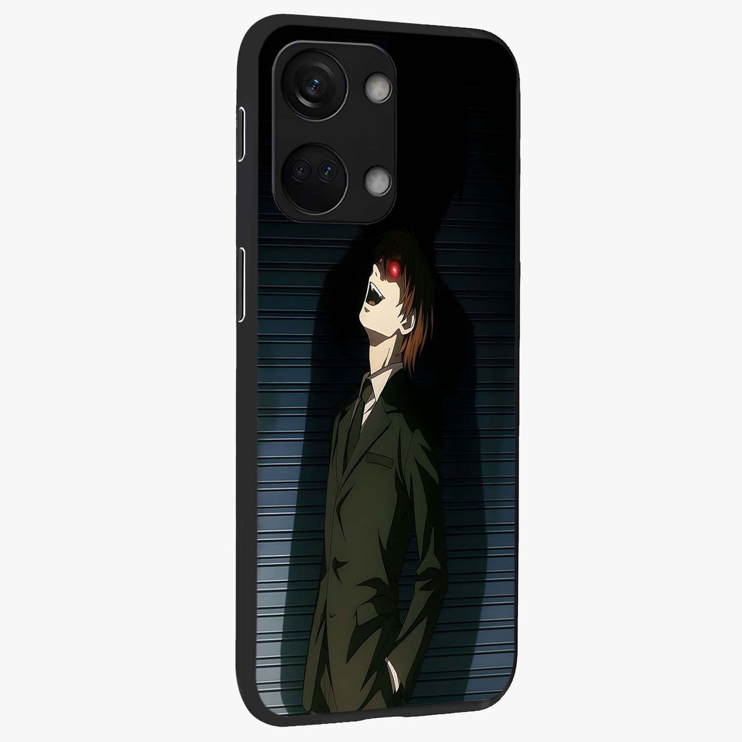 Crimson Shadow King Glass Case for 1+Nord 3 side perspective highlighting dramatic contrast and premium finish